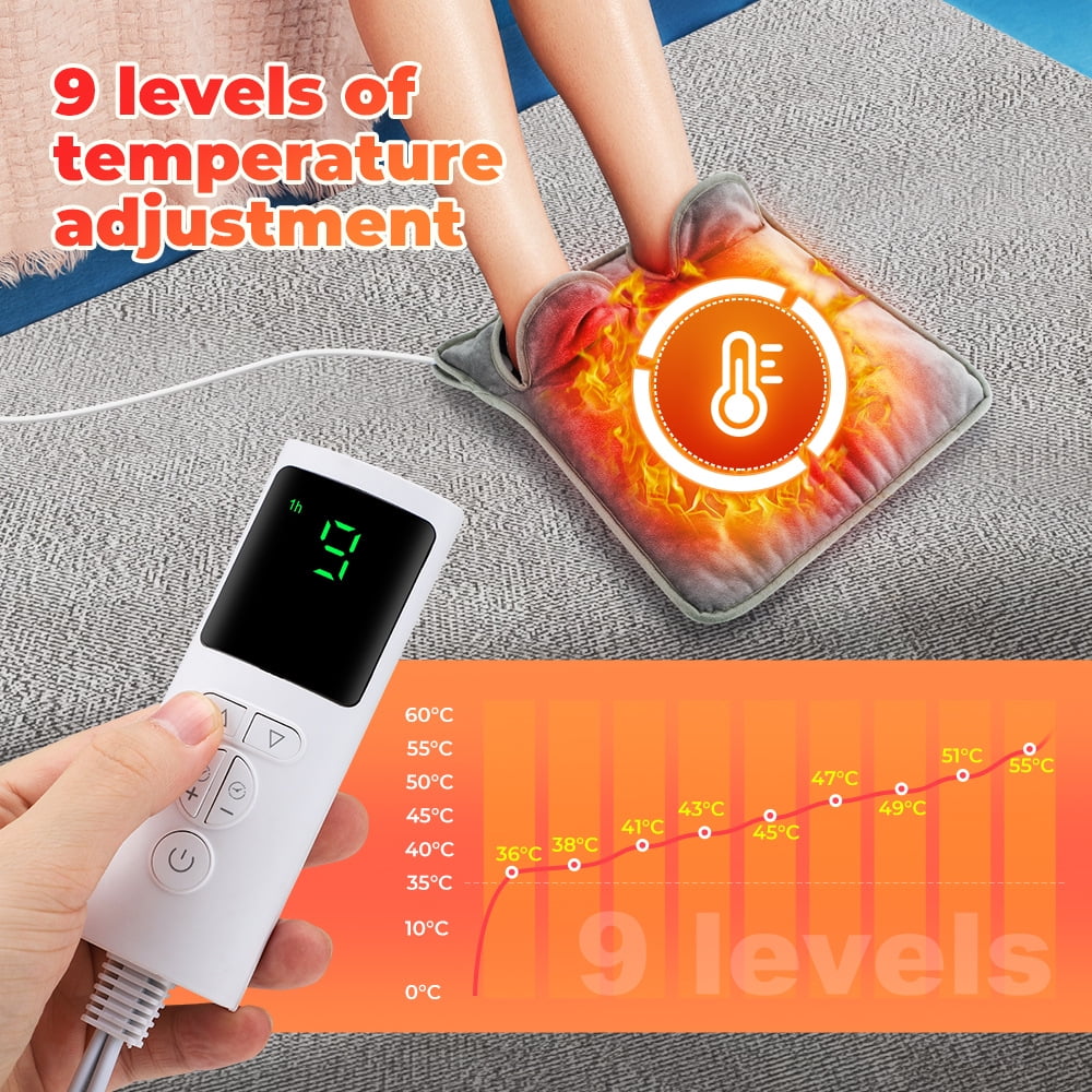 HECHOVINEN ELECTRIC HEATED FOOT WARMERS FOR WOMEN AND MEN, FAST HEATING PAD WITH TIMER, WASHABLE - 15.74" X 15.55"