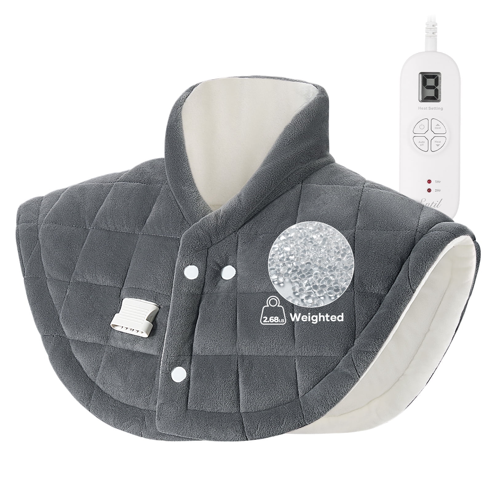 ENTIL WEIGHTED HEATING PAD FOR NECK AND SHOULDER - FAR INFRARED, 9 HEAT LEVELS, 2 TIMERS - GRAY CRYSTAL FABRIC - 24" X 24" - RELIEF FATIGUE'