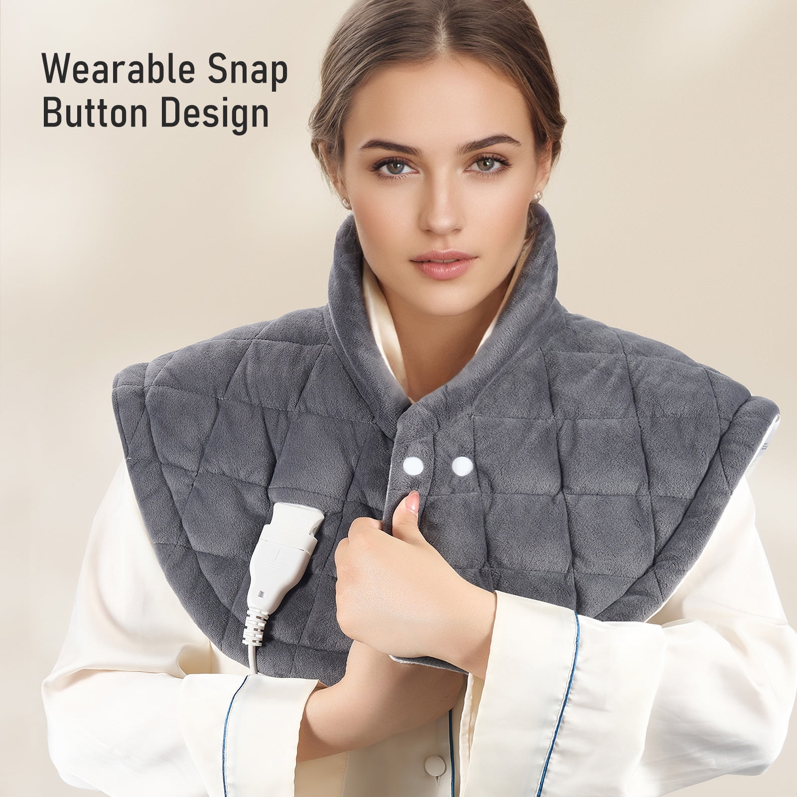 ENTIL WEIGHTED HEATING PAD FOR NECK AND SHOULDER - FAR INFRARED, 9 HEAT LEVELS, 2 TIMERS - GRAY CRYSTAL FABRIC - 24" X 24" - RELIEF FATIGUE'