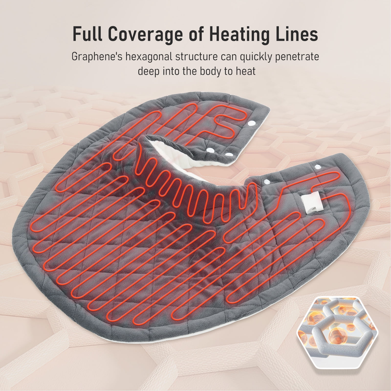 ENTIL WEIGHTED HEATING PAD FOR NECK AND SHOULDER - FAR INFRARED, 9 HEAT LEVELS, 2 TIMERS - GRAY CRYSTAL FABRIC - 24" X 24" - RELIEF FATIGUE'