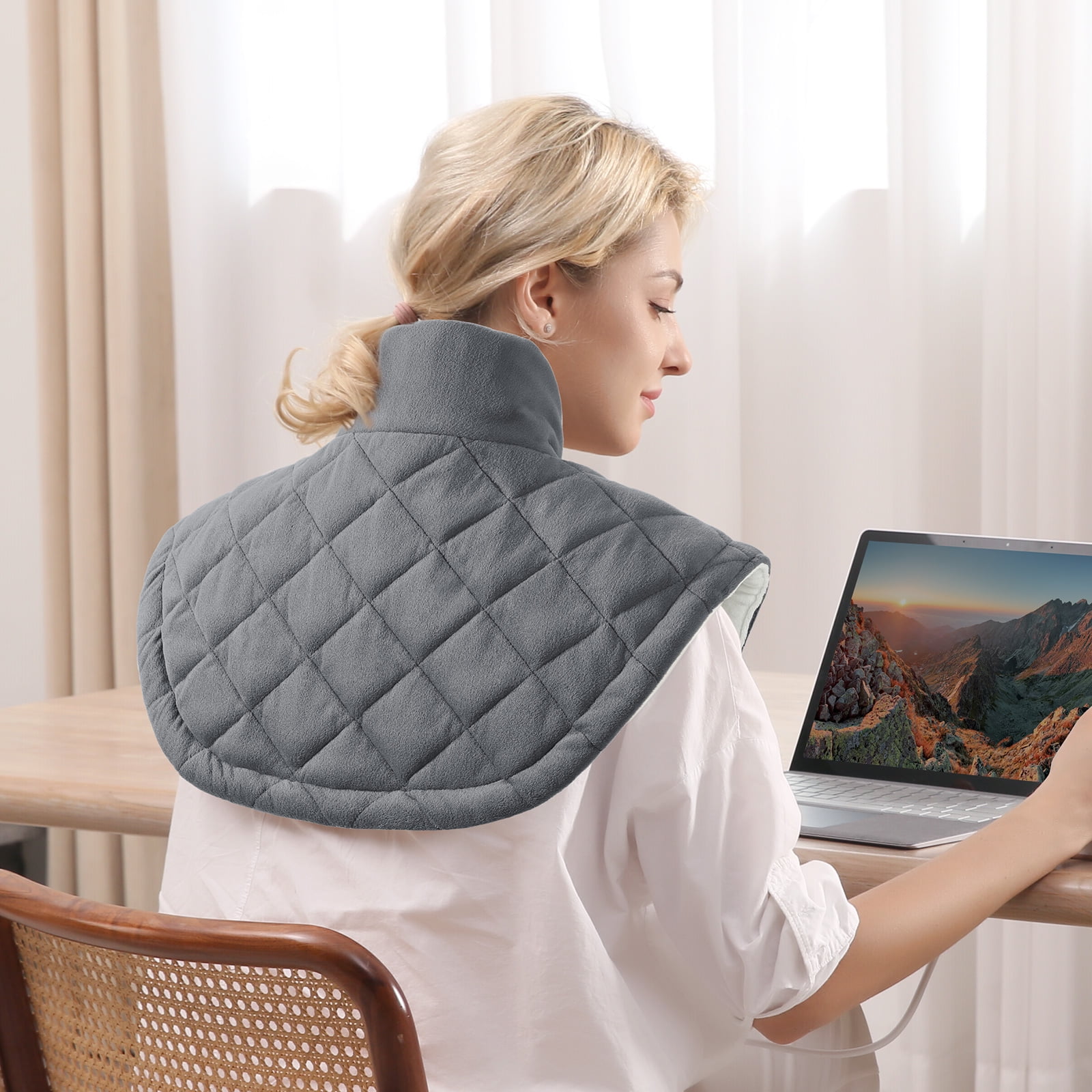 ENTIL WEIGHTED HEATING PAD FOR NECK AND SHOULDER - FAR INFRARED, 9 HEAT LEVELS, 2 TIMERS - GRAY CRYSTAL FABRIC - 24" X 24" - RELIEF FATIGUE'