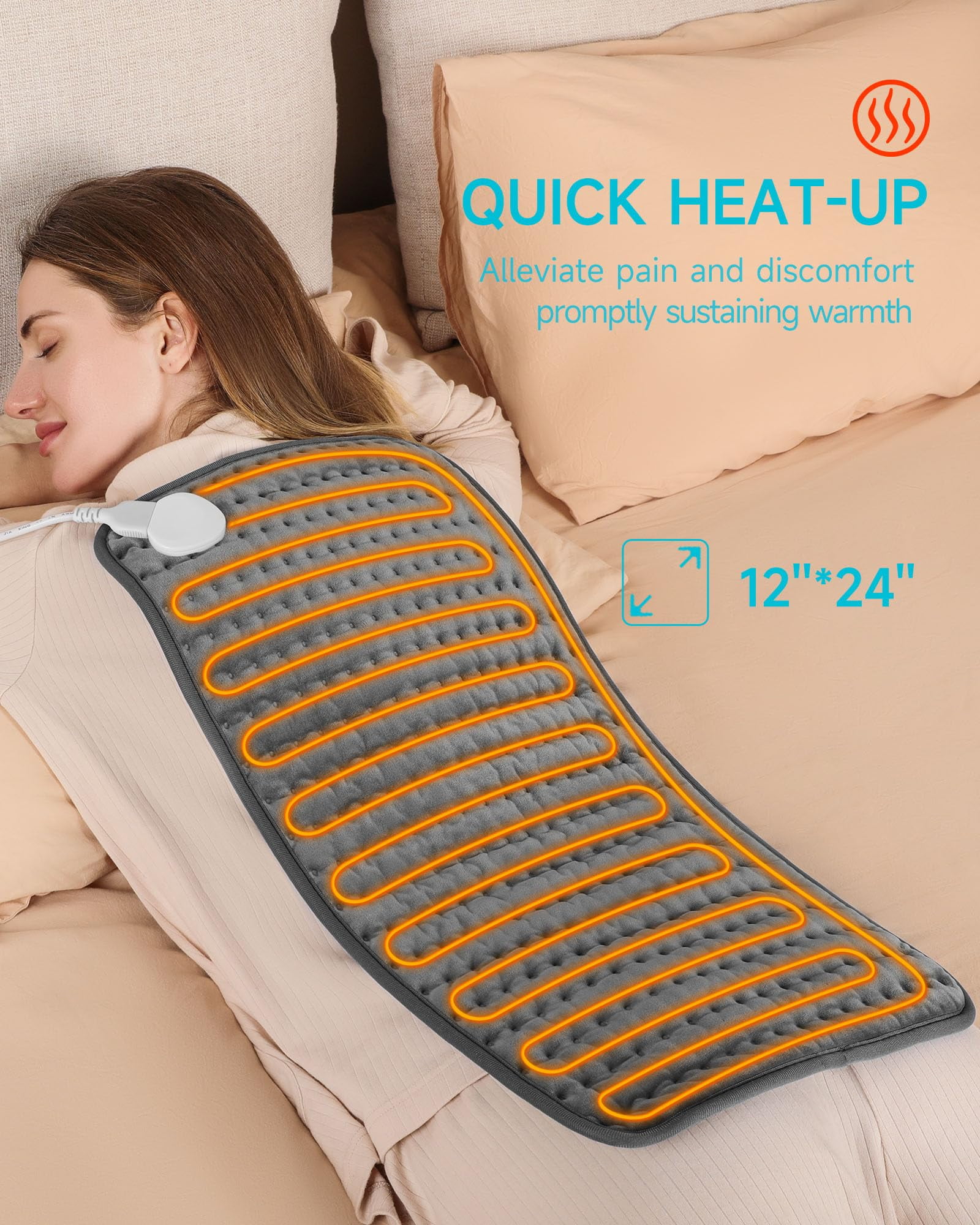 ALLJOY LARGE ELECTRIC HEATING PAD 24" X 12" WITH 6 HEAT LEVELS & AUTO SHUT OFF - GRAY