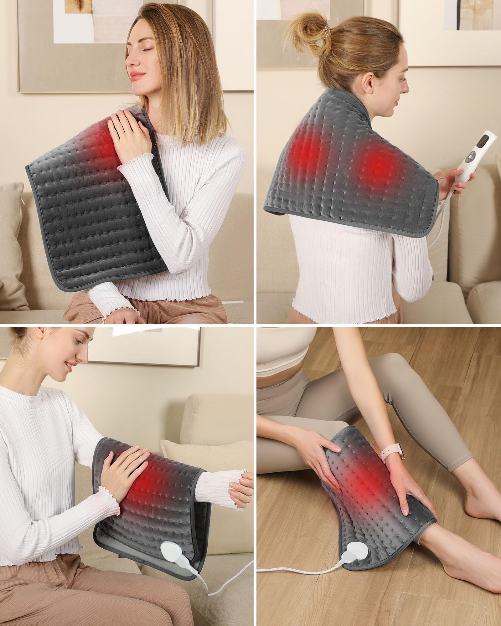 ALLJOY LARGE ELECTRIC HEATING PAD 24" X 12" WITH 6 HEAT LEVELS & AUTO SHUT OFF - GRAY