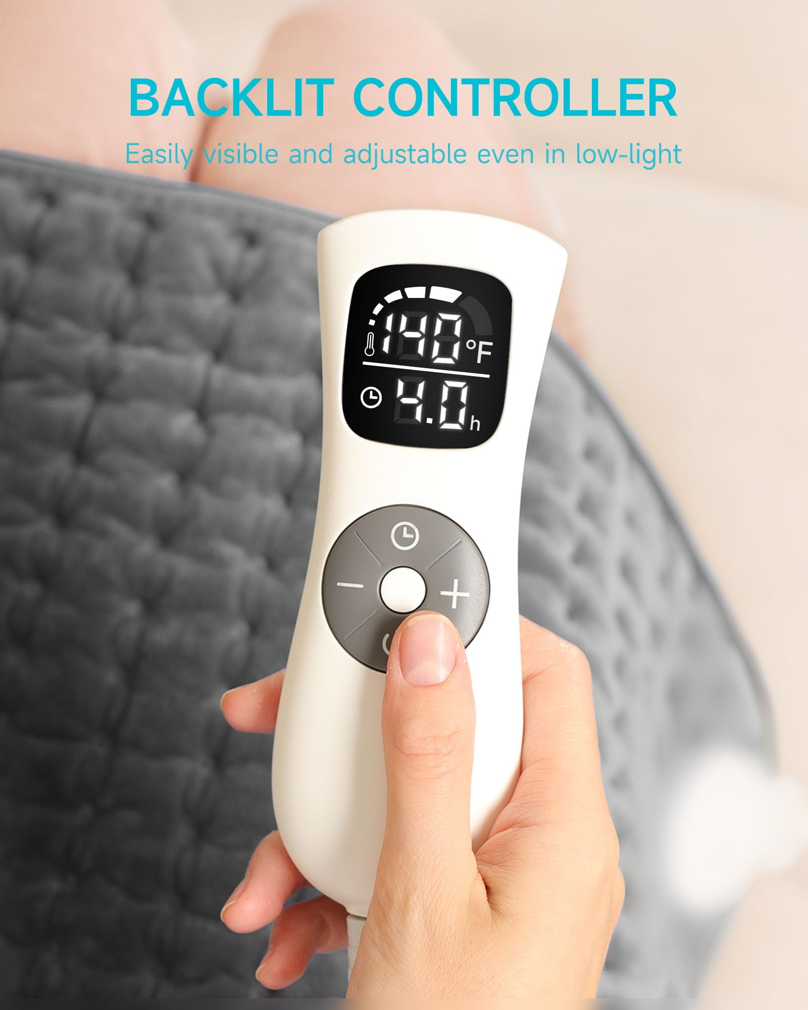 ALLJOY LARGE ELECTRIC HEATING PAD 24" X 12" WITH 6 HEAT LEVELS & AUTO SHUT OFF - GRAY