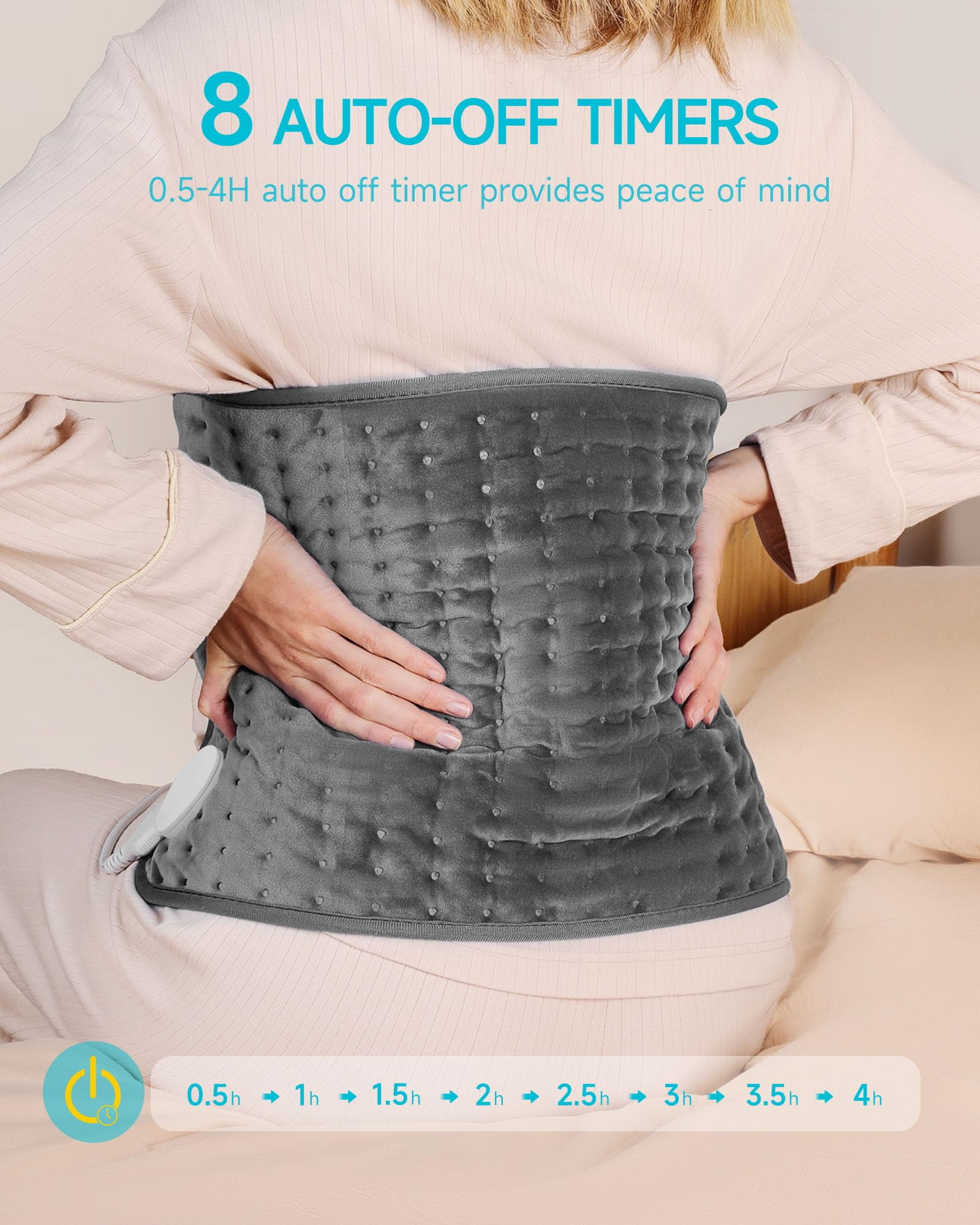 ALLJOY LARGE ELECTRIC HEATING PAD 24" X 12" WITH 6 HEAT LEVELS & AUTO SHUT OFF - GRAY