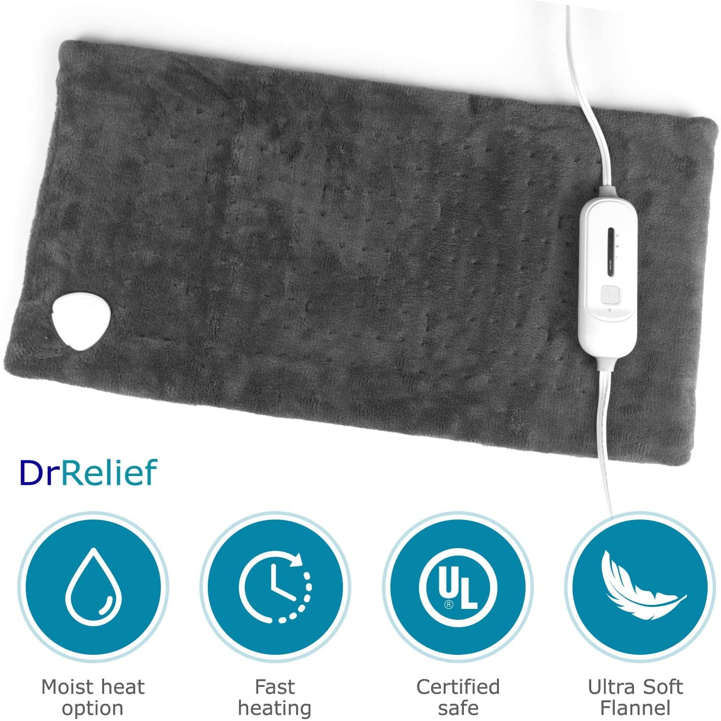 SUNAID FAST HEATING FULL BACK HEATING PAD FOR PAIN RELIEF, 12"X24", GRAY