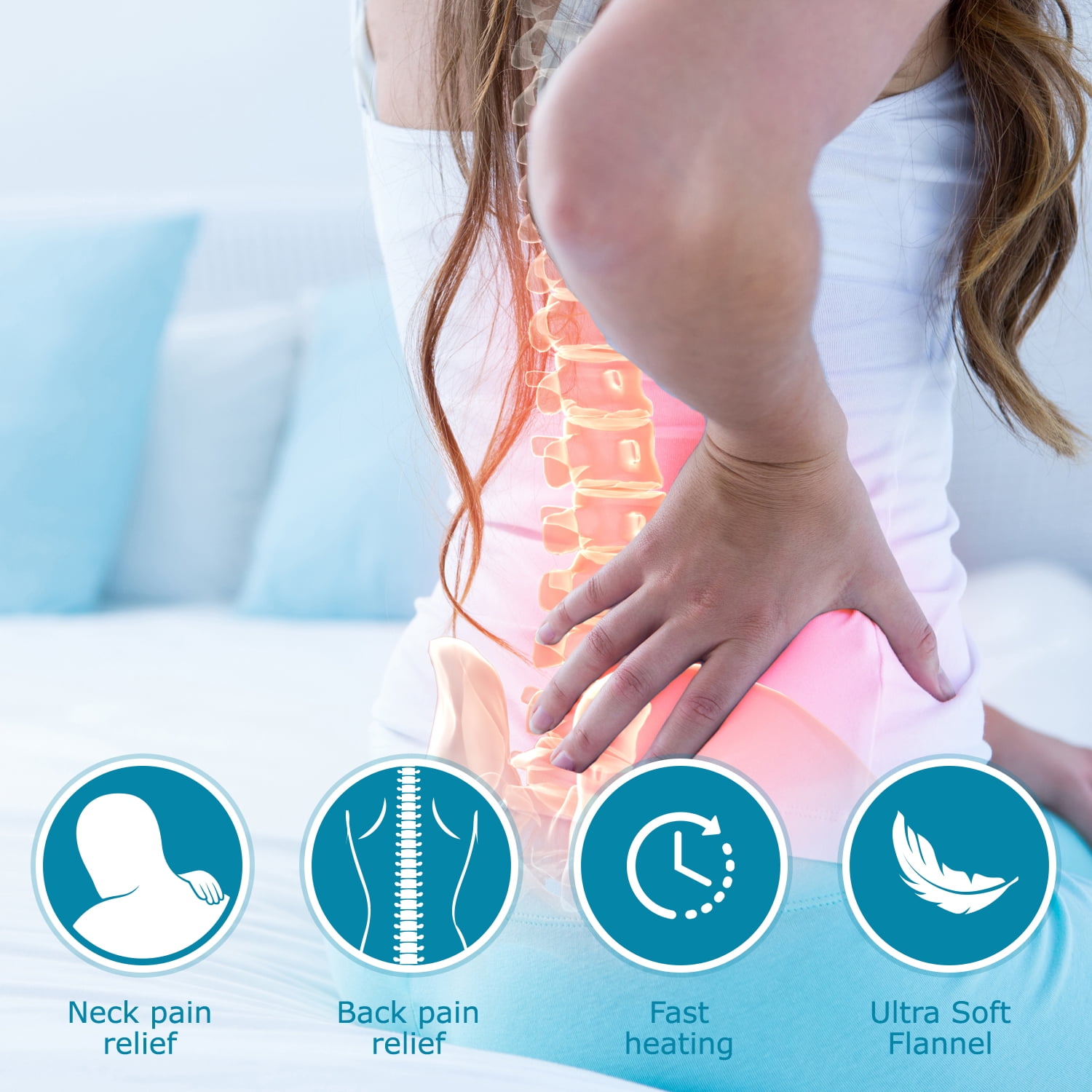 SUNAID FAST HEATING FULL BACK HEATING PAD FOR PAIN RELIEF, 12"X24", GRAY