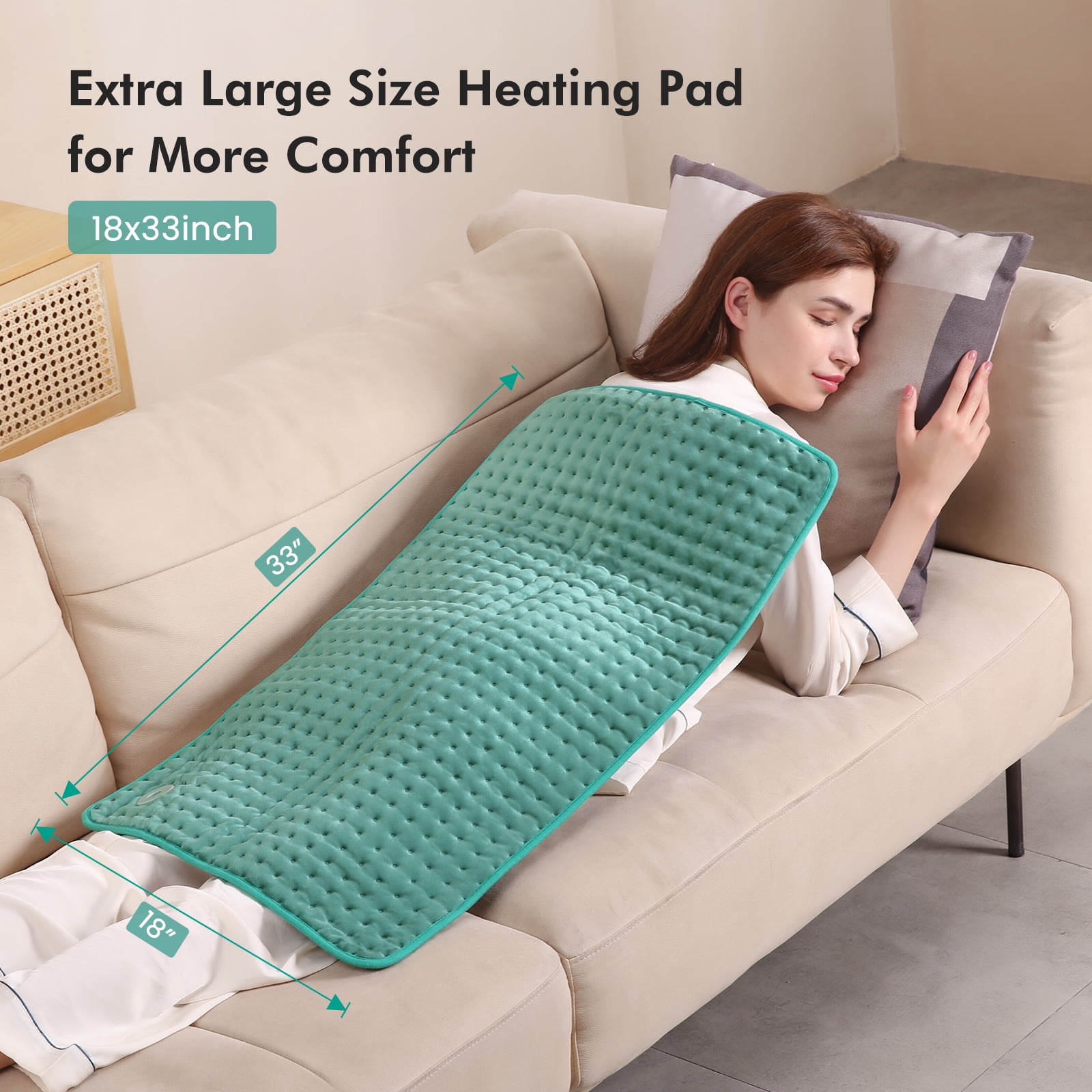 MaxKare Large MaxKare Heating Pad for Full Body, 6 Heat Settings, Auto-off - Green