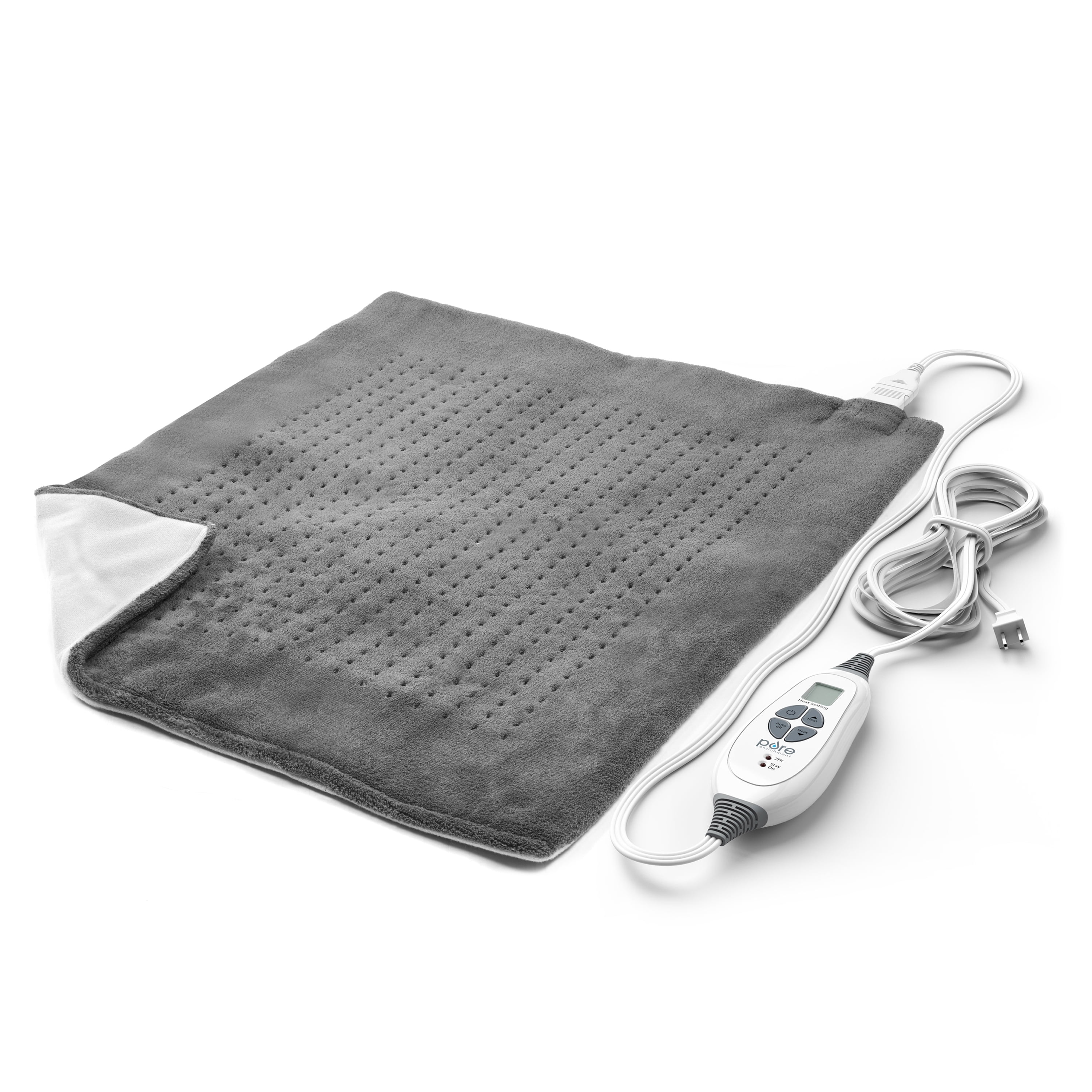 PURE ENCRICHMENT XXL ELECTRIC HEATING PAD FOR BACK PAIN & CRAMPS - 6 HEAT SETTINGS, WASHABLE MICROPLUSH, AUTO SHUT-OFF - GRAY