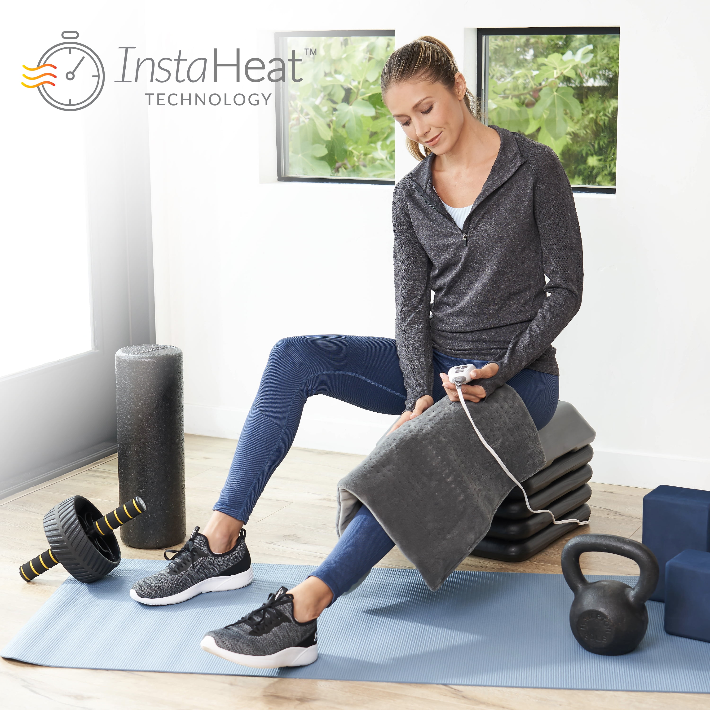PURE ENCRICHMENT XXL ELECTRIC HEATING PAD FOR BACK PAIN & CRAMPS - 6 HEAT SETTINGS, WASHABLE MICROPLUSH, AUTO SHUT-OFF - GRAY