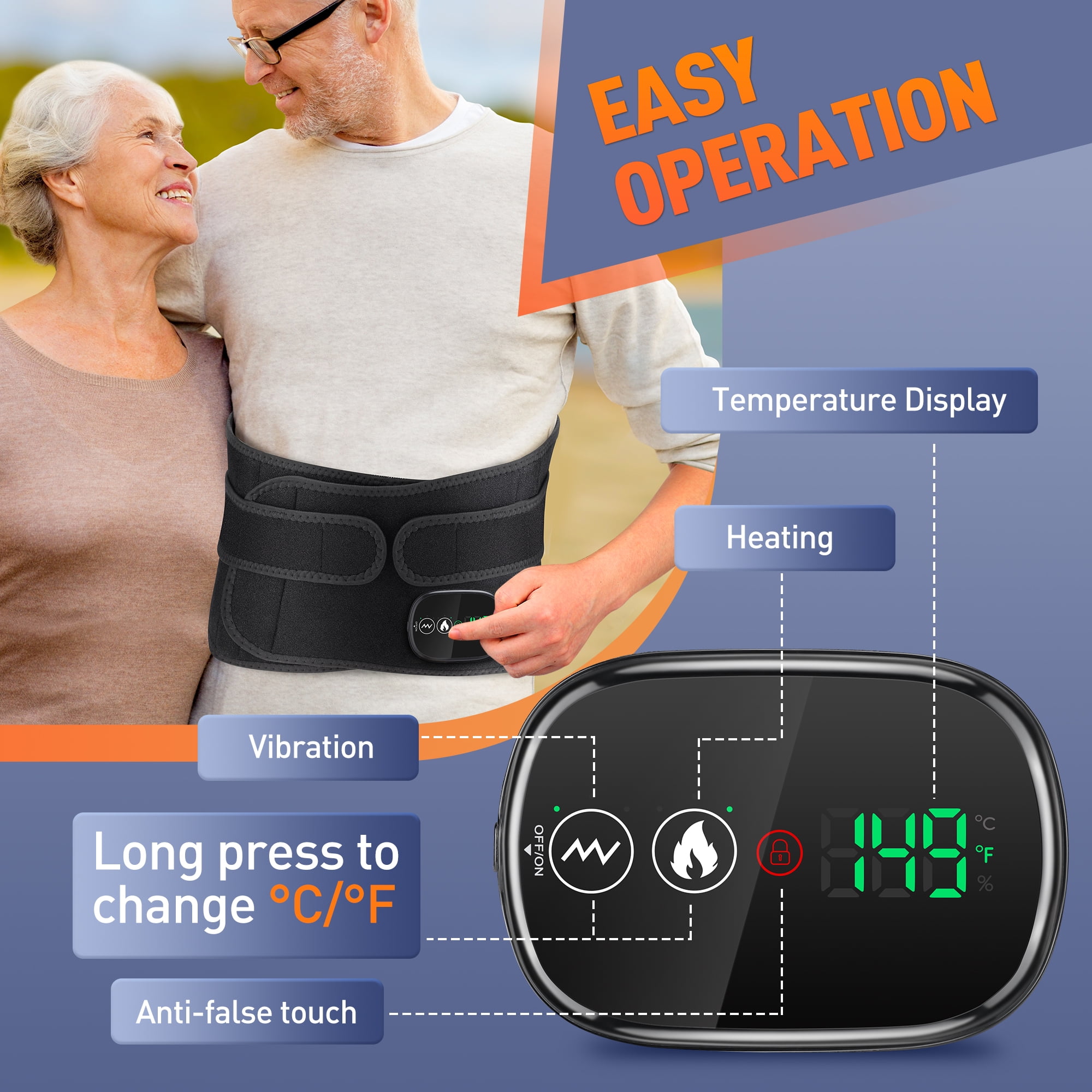 FITEASE WIRELESS HEATING BELT WITH MASSAGE FOR BACK & ABDOMEN, 3 MODES - BLACK