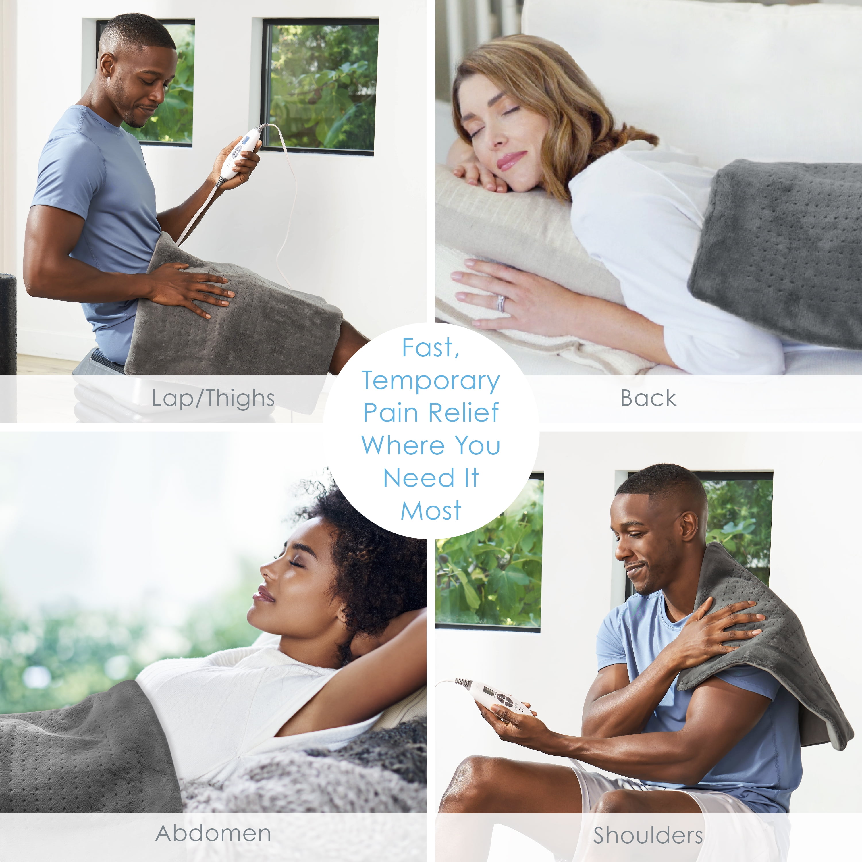 PURE ENCRICHMENT XXL ELECTRIC HEATING PAD FOR BACK PAIN & CRAMPS - 6 HEAT SETTINGS, WASHABLE MICROPLUSH, AUTO SHUT-OFF - GRAY
