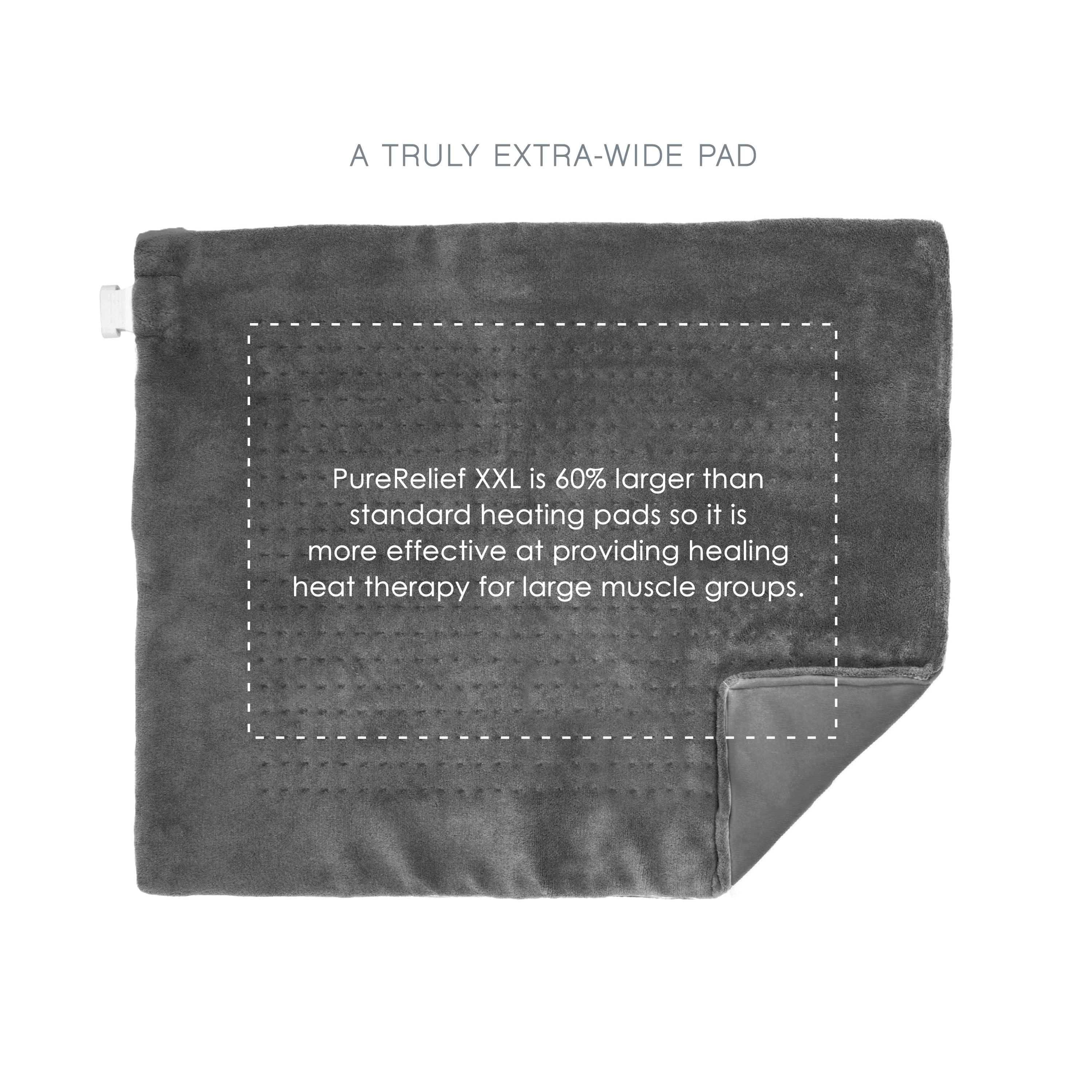 PURE ENCRICHMENT XXL ELECTRIC HEATING PAD FOR BACK PAIN & CRAMPS - 6 HEAT SETTINGS, WASHABLE MICROPLUSH, AUTO SHUT-OFF - GRAY