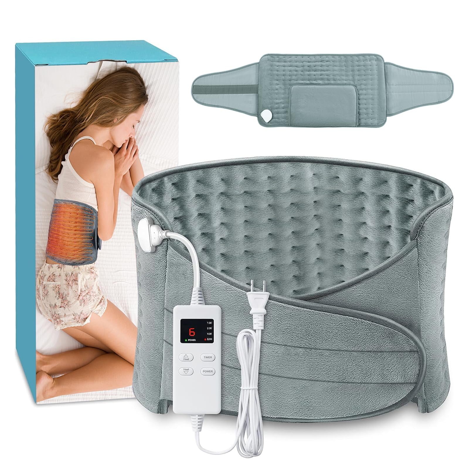 COCOBELA HEATED WRAP FOR BACK PAIN RELIEF - 6-HOUR AUTO SHUT OFF, 12X24 PAD + 20" BELT, ADJUSTABLE HEAT LEVELS