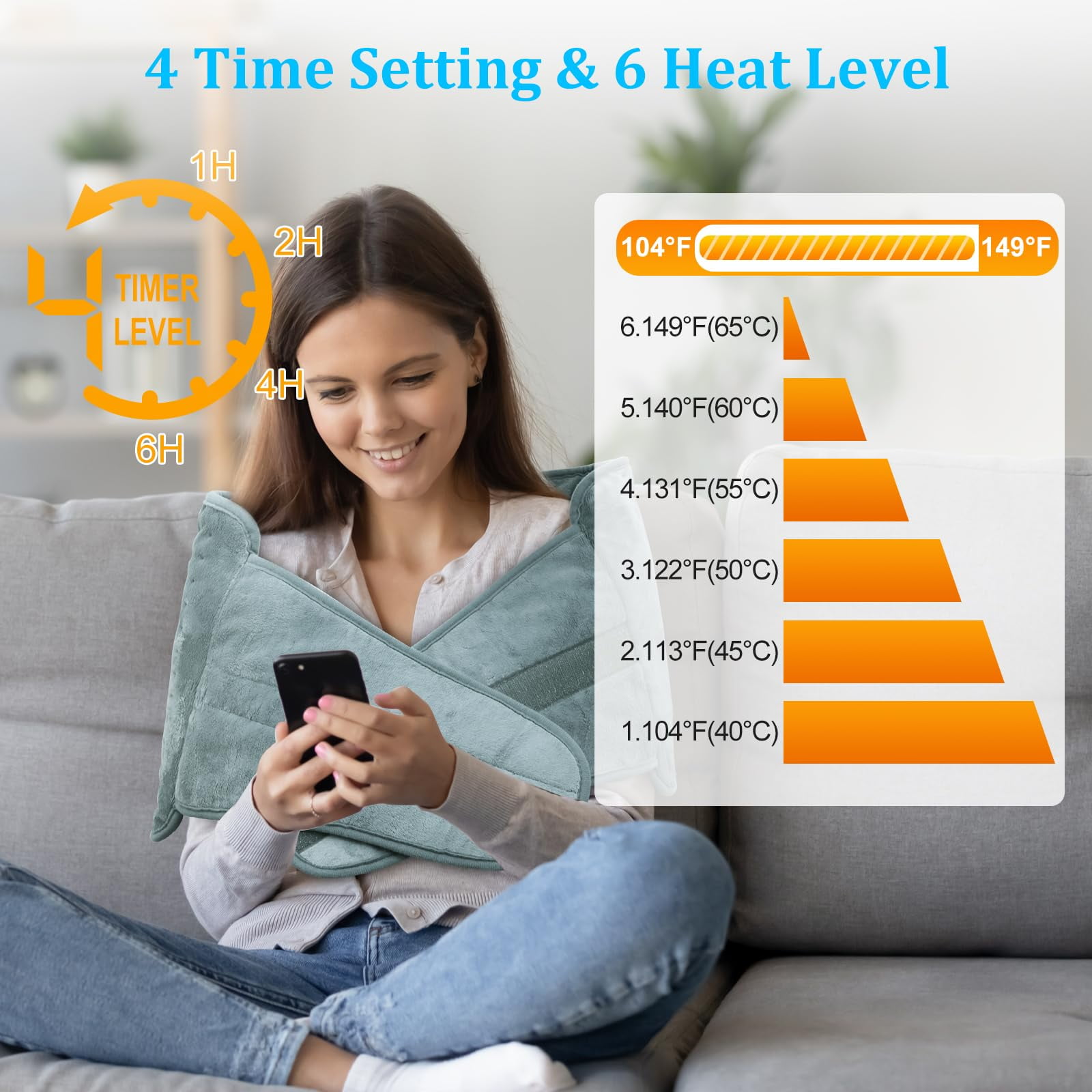 COCOBELA HEATED WRAP FOR BACK PAIN RELIEF - 6-HOUR AUTO SHUT OFF, 12X24 PAD + 20" BELT, ADJUSTABLE HEAT LEVELS