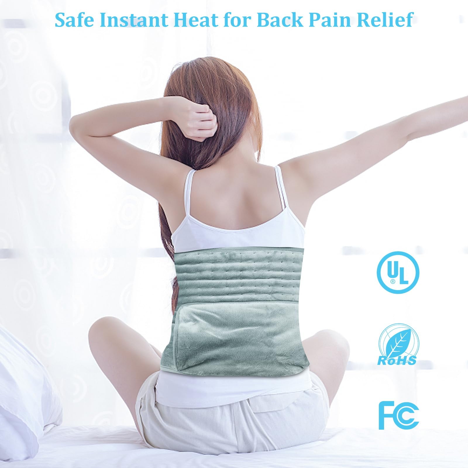 COCOBELA HEATED WRAP FOR BACK PAIN RELIEF - 6-HOUR AUTO SHUT OFF, 12X24 PAD + 20" BELT, ADJUSTABLE HEAT LEVELS