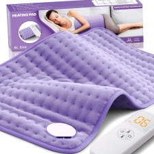Glamigee Electric Heating Pad for Back Pain Relief - Neck & Shoulder Heat Pad - 6 Settings - Auto-off - Moist Heat - Washable - Purple