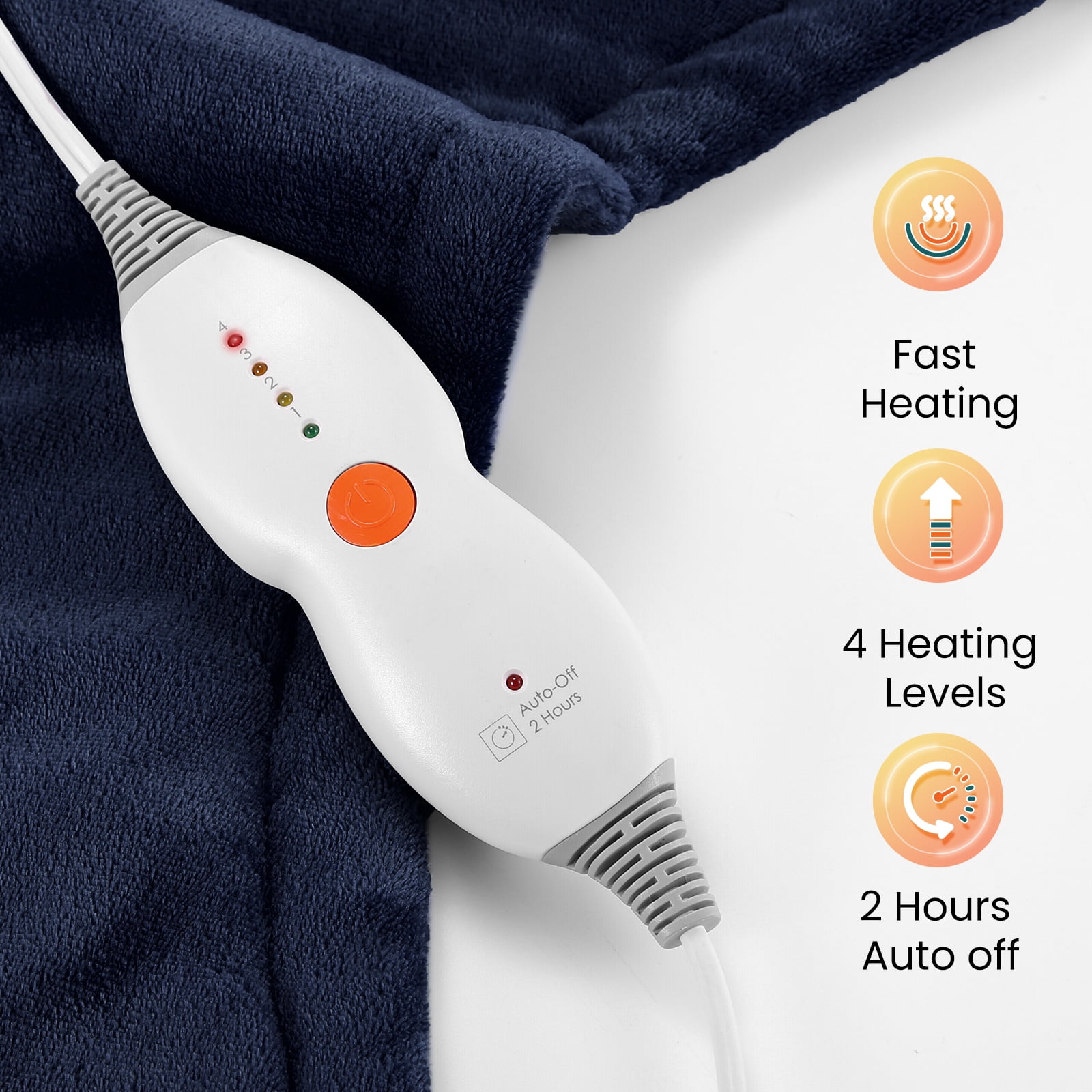 ENTIL LARGE HEATING PAD WITH 4 HEAT LEVELS & AUTO-OFF, BACK & SHOULDER WRAP, 24"X33" DARK BLUE