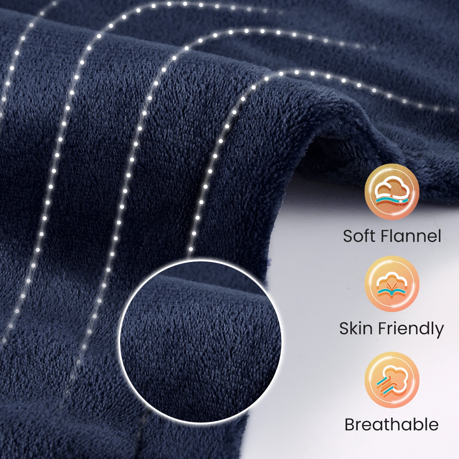 ENTIL LARGE HEATING PAD WITH 4 HEAT LEVELS & AUTO-OFF, BACK & SHOULDER WRAP, 24"X33" DARK BLUE