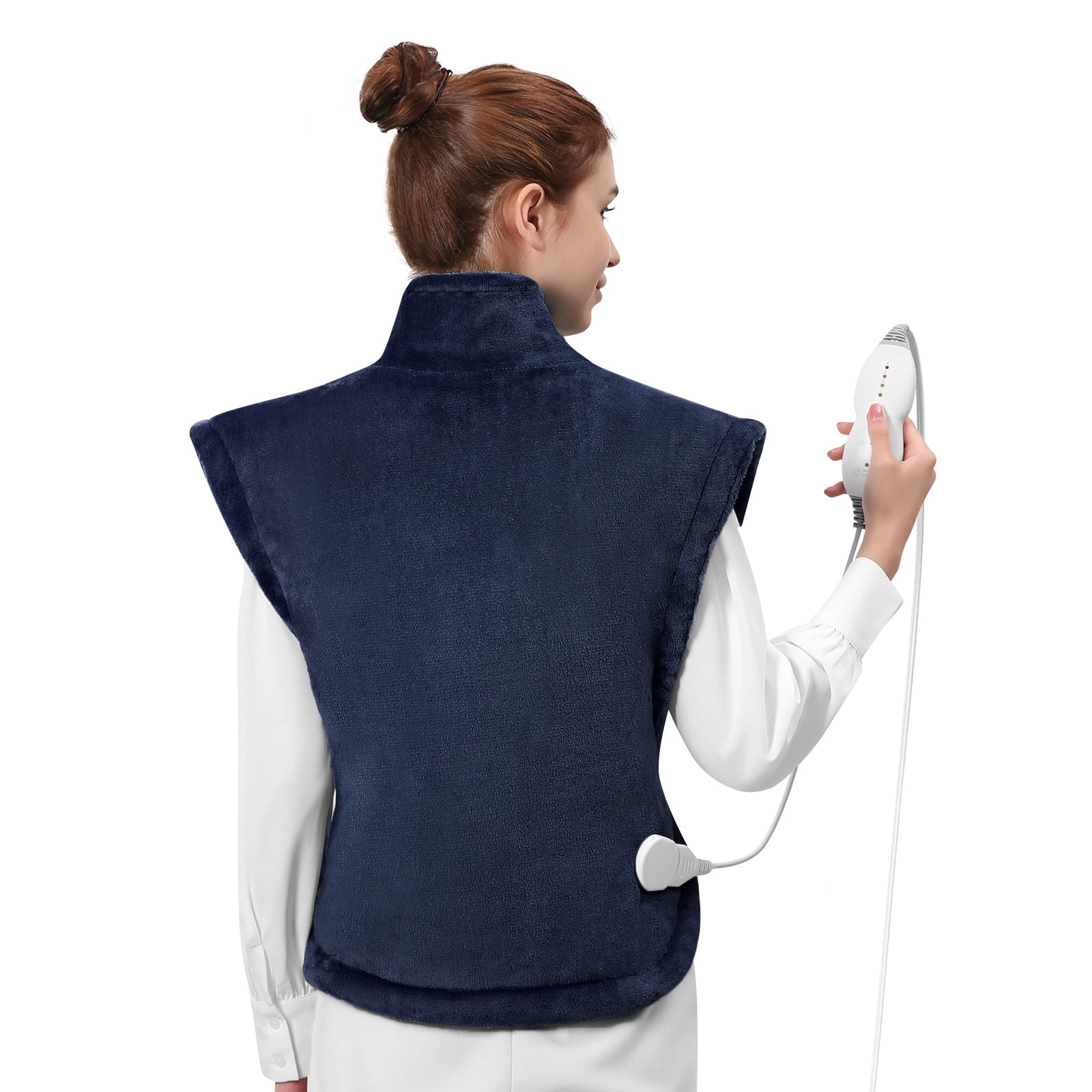 ENTIL LARGE HEATING PAD WITH 4 HEAT LEVELS & AUTO-OFF, BACK & SHOULDER WRAP, 24"X33" DARK BLUE
