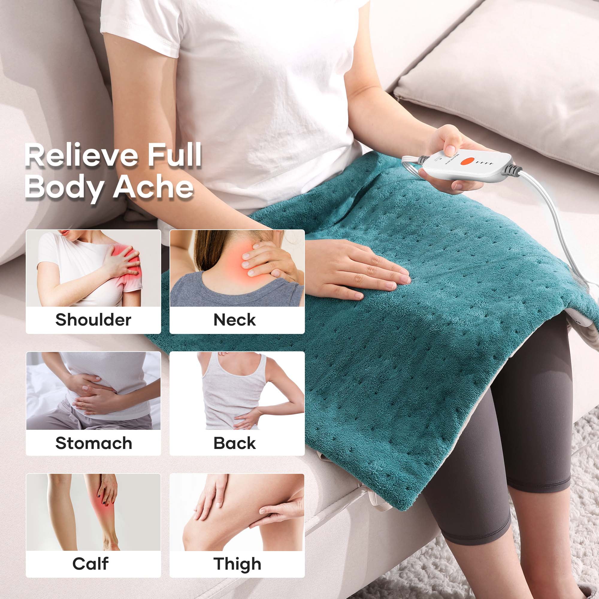 MAXKARE EXTRA LARGE HEATING PAD 20''X 24'' FOR CRAMPS - 4 HEAT SETTINGS, AUTO SHUT-OFF - GREEN