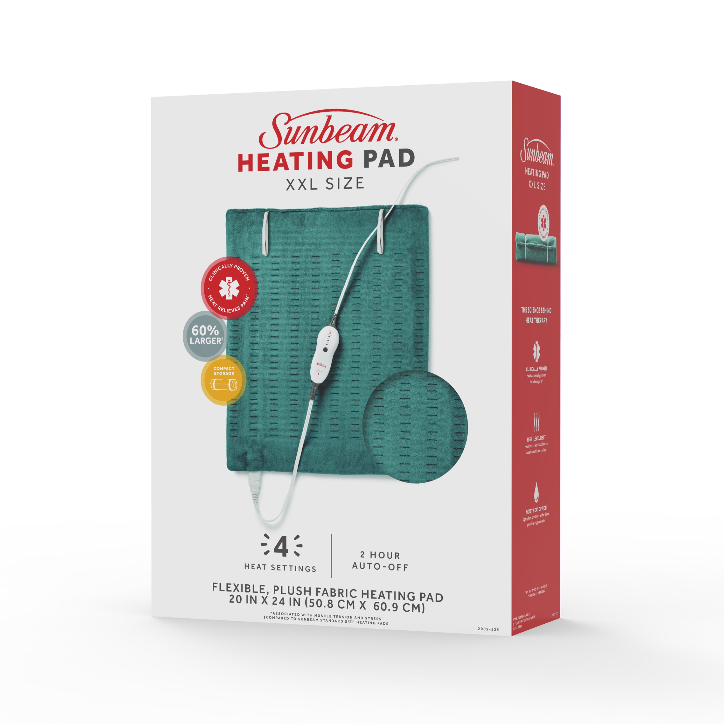 Sunbeam XXL Heating Pad, 4 Heat Settings, 20" x 24", Teal Color - Premium Quality