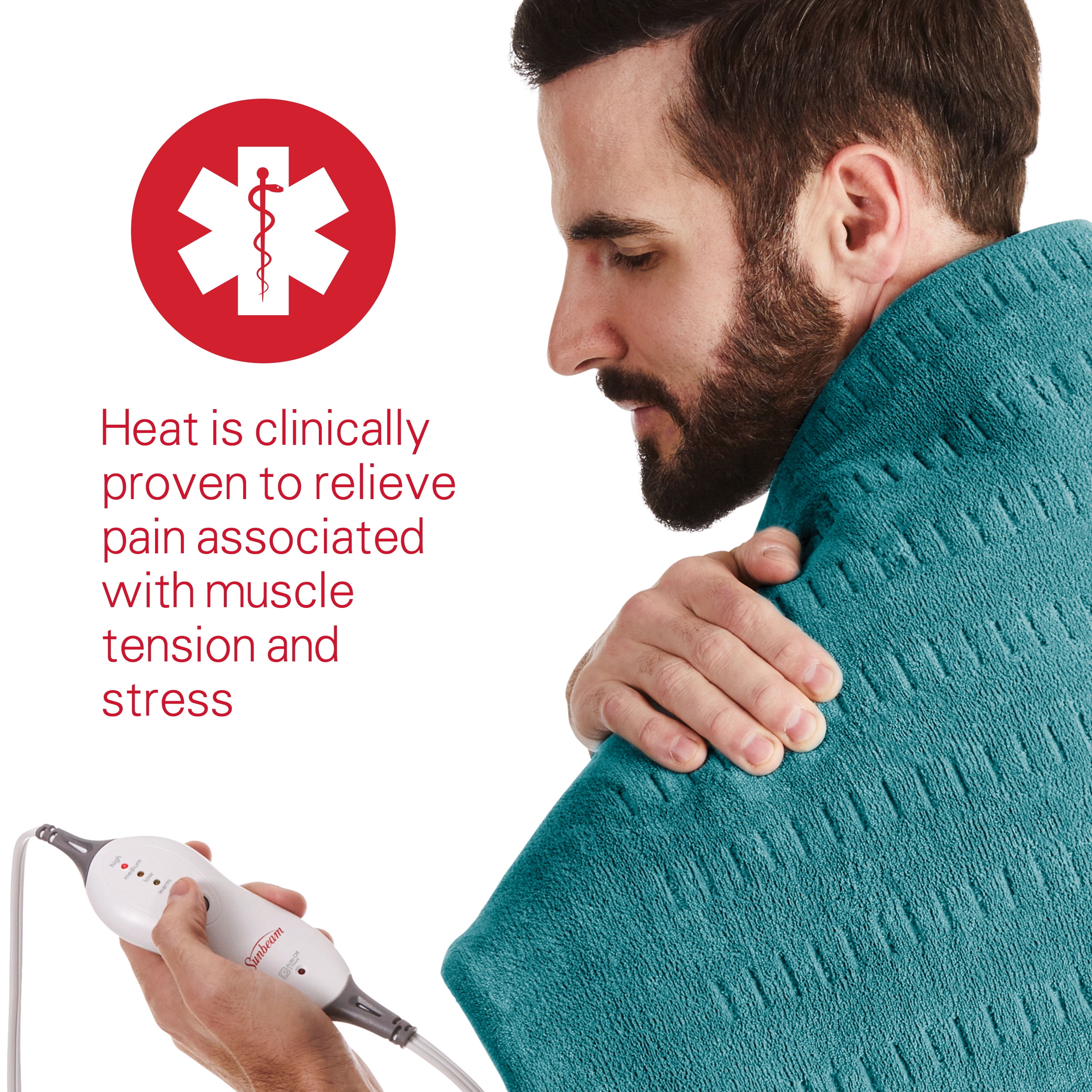 Sunbeam XXL Heating Pad, 4 Heat Settings, 20" x 24", Teal Color - Premium Quality