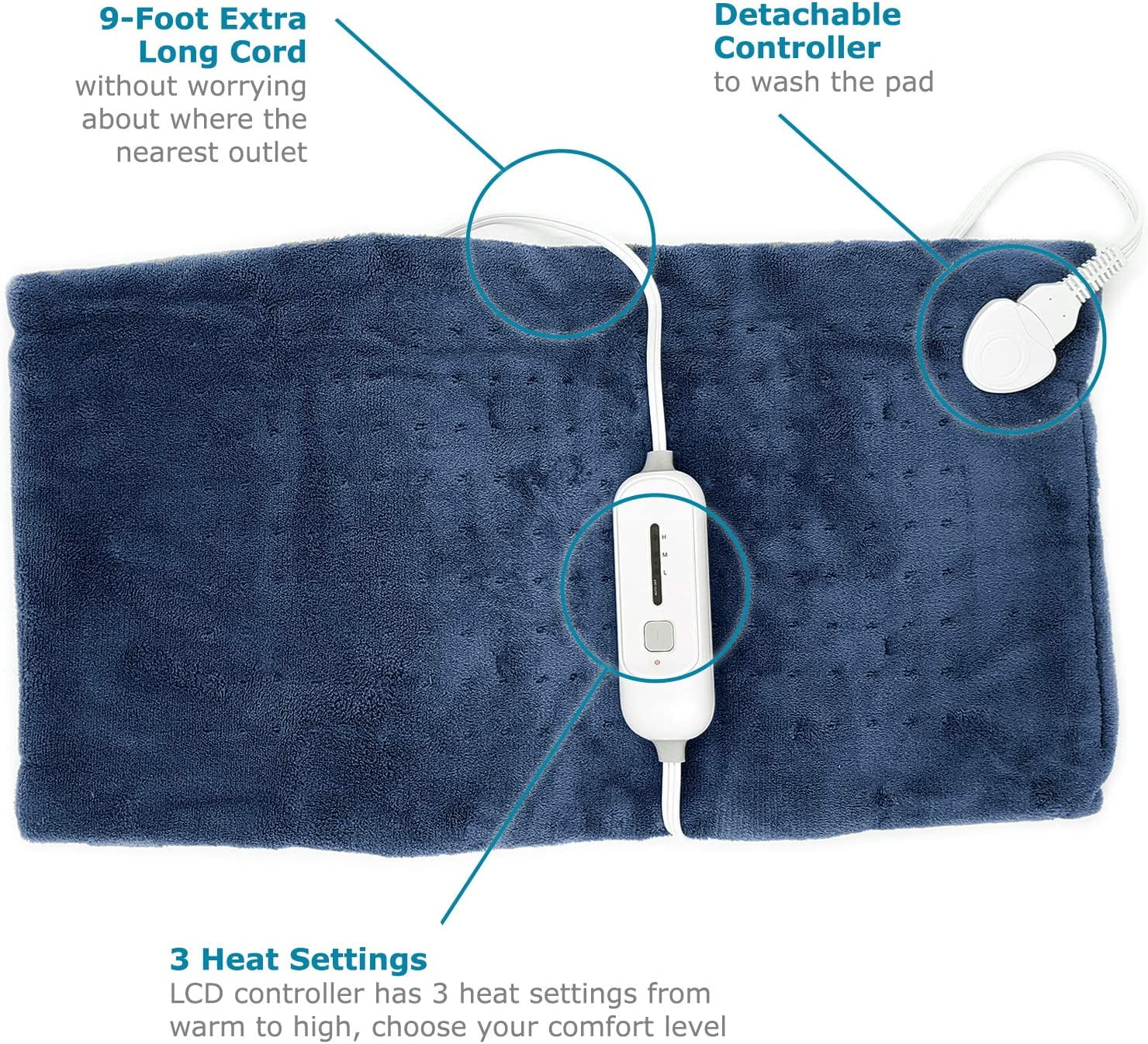 SUNAID FAST HEATING FULL BACK HEATING PAD FOR PAIN RELIEF - AUTO SHUT OFF, DRY/MOIST OPTION (12"X24")