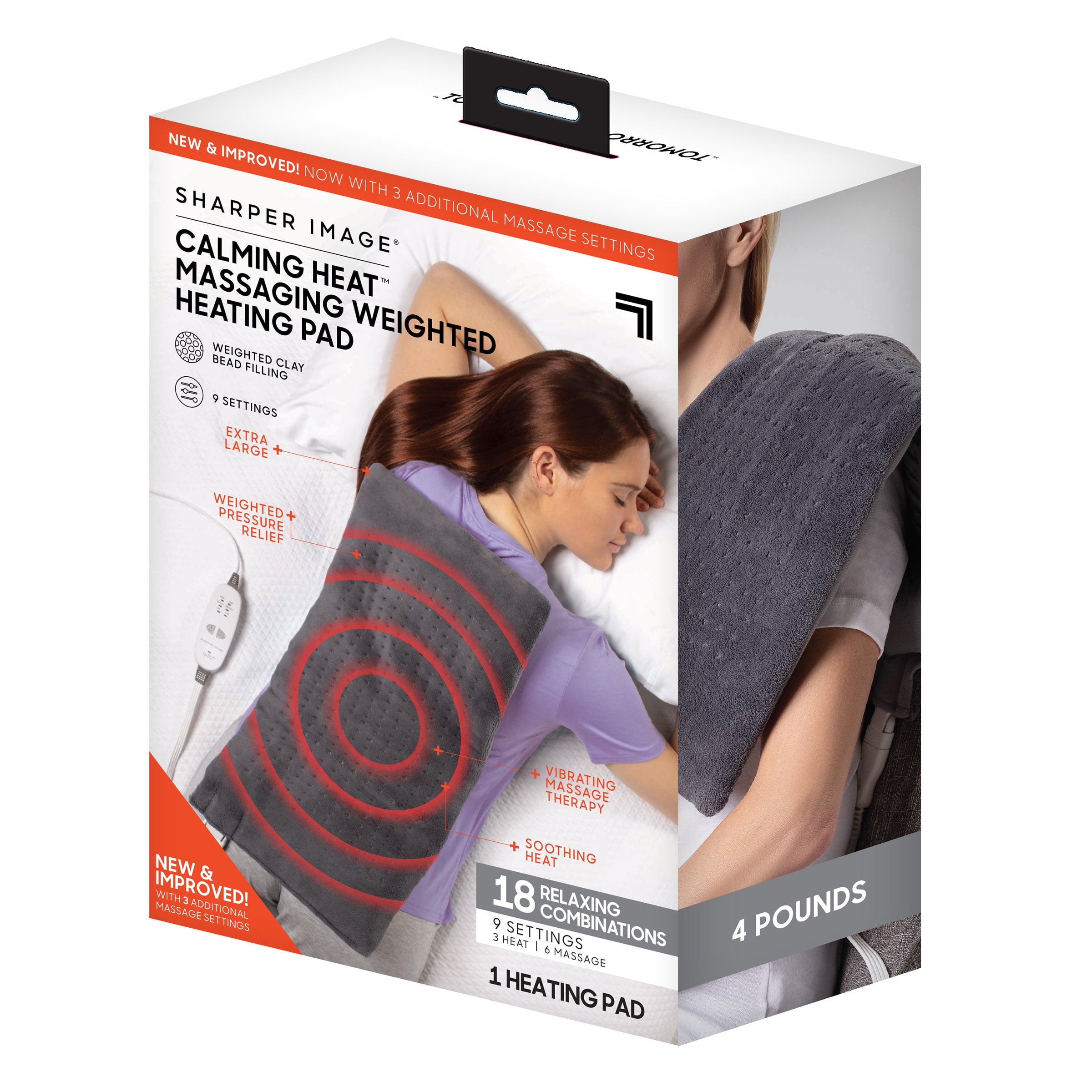 CALMING COMFORT HEAT MASSAGING WEIGHTED PAD - 9 SETTINGS, 4 LBS, 12" X 24" - GREY'