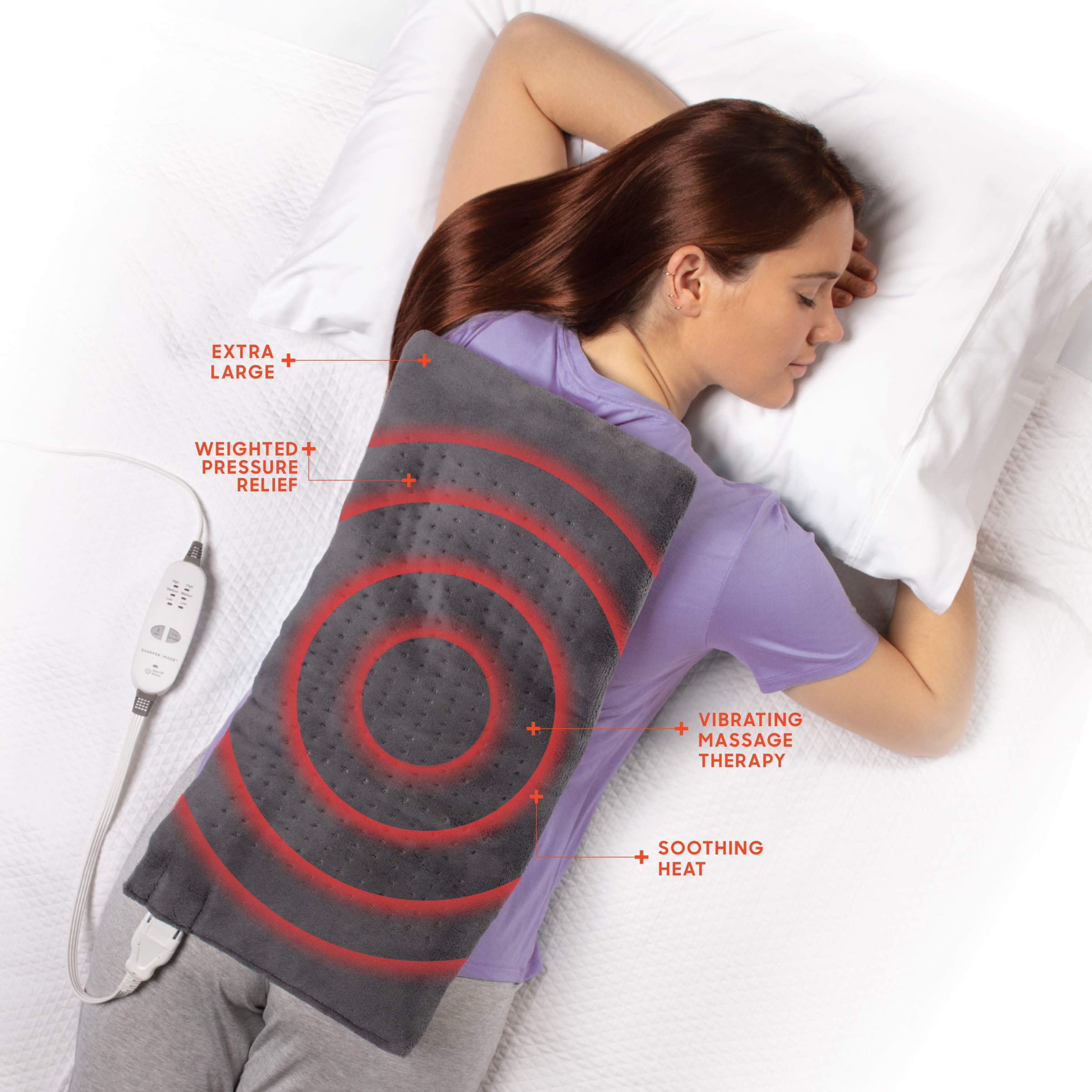 CALMING COMFORT HEAT MASSAGING WEIGHTED PAD - 9 SETTINGS, 4 LBS, 12" X 24" - GREY'