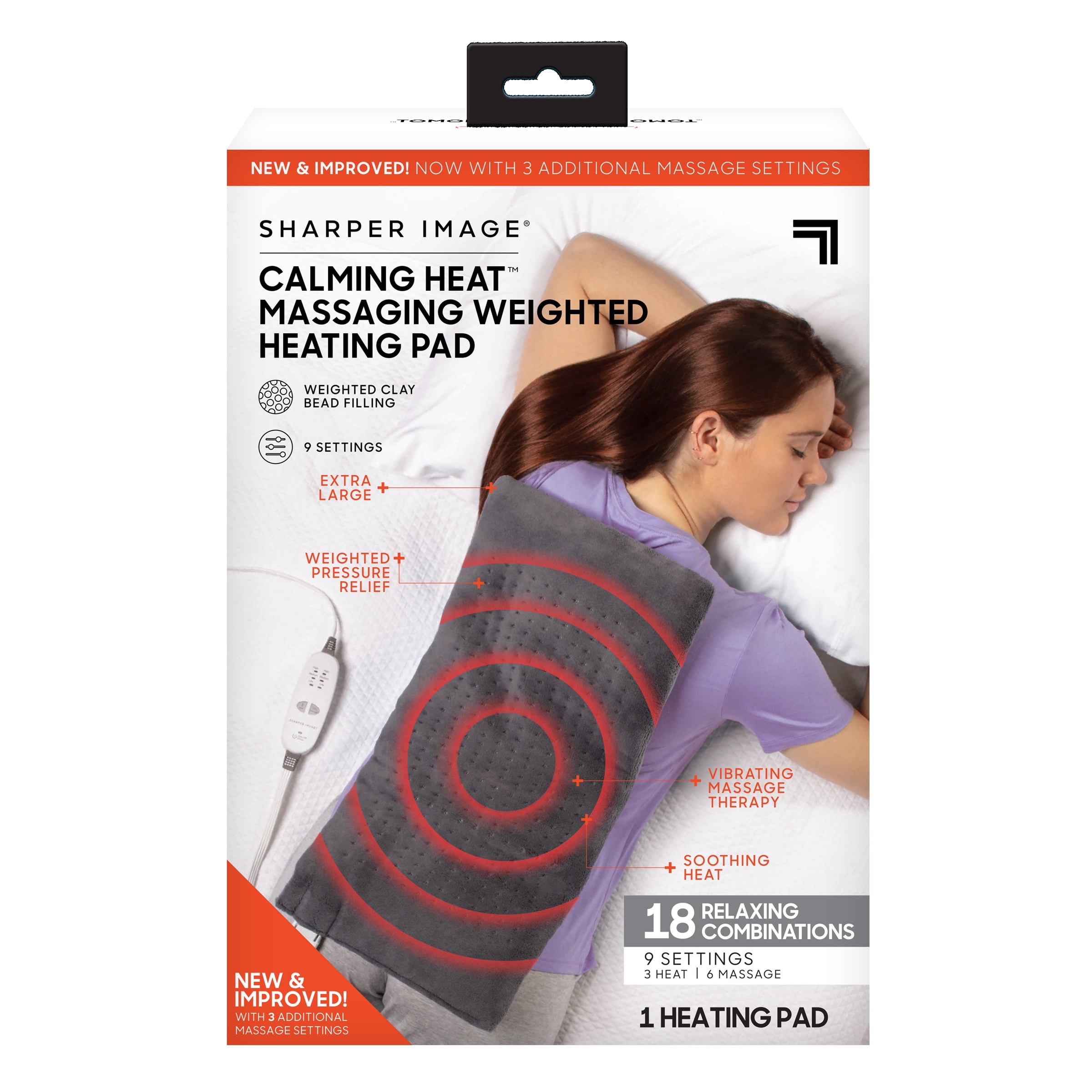 CALMING COMFORT HEAT MASSAGING WEIGHTED PAD - 9 SETTINGS, 4 LBS, 12" X 24" - GREY'