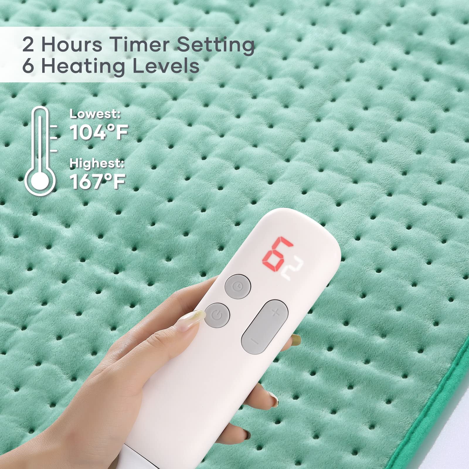 Naipo King Size Heating Pad for Pain Relief - Fast Heating, 6 Heat Settings, Auto Shut Off - Neck Back Shoulder Therapy