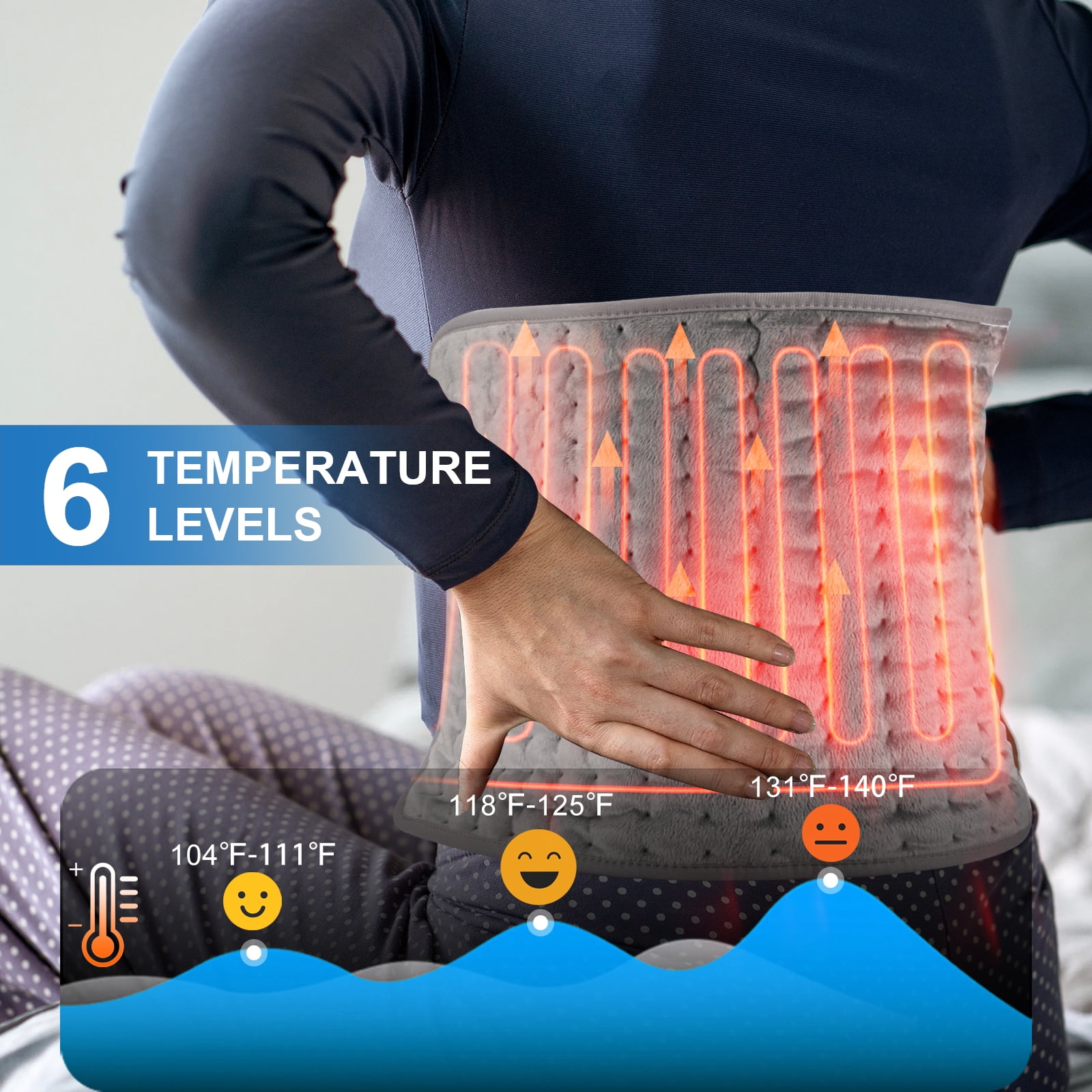 TCVOR FLANNEL ELECTRIC HEATING PAD 12" X 24" FOR BACK PAIN RELIEF - FAST HEATING, 6 HEAT SETTINGS