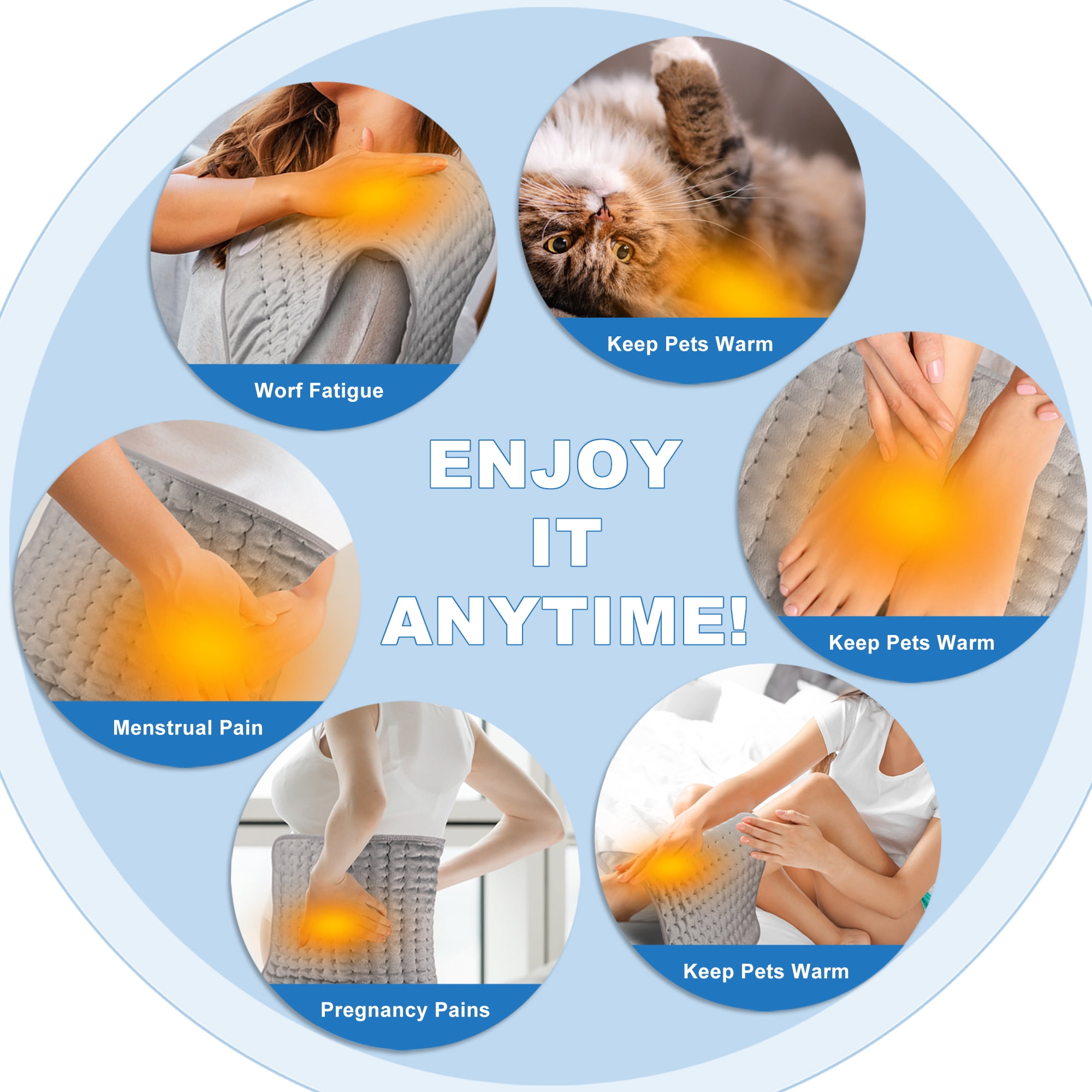 TCVOR FLANNEL ELECTRIC HEATING PAD 12" X 24" FOR BACK PAIN RELIEF - FAST HEATING, 6 HEAT SETTINGS
