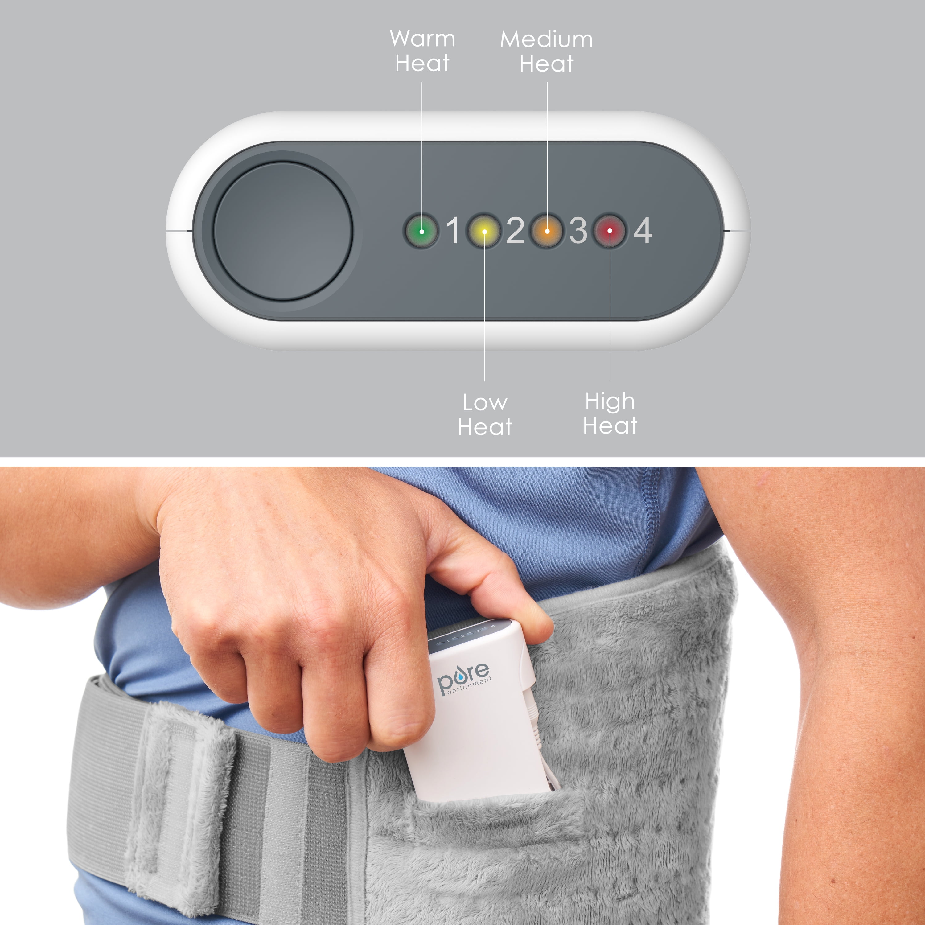 Cordless Lumbar & Abdominal Heating Wrap - 4 Heat Settings, Portable Use, Gel Pack, Micromink, Universal Fit