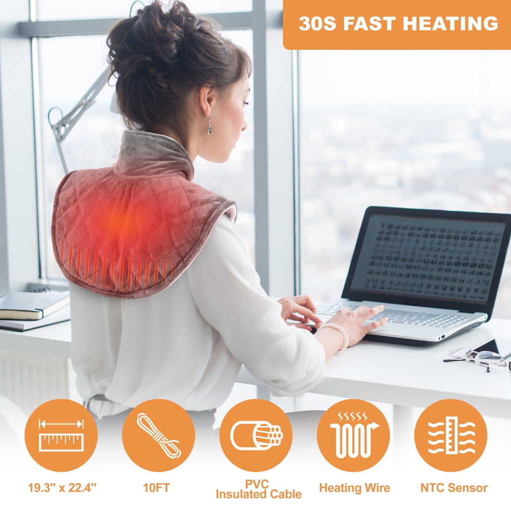 KEENSTONE GRAY WEARABLE WEIGHTED HEATING PAD FOR NECK AND SHOULDERS - ELECTRIC HEATED WRAP FOR PAIN RELIEF