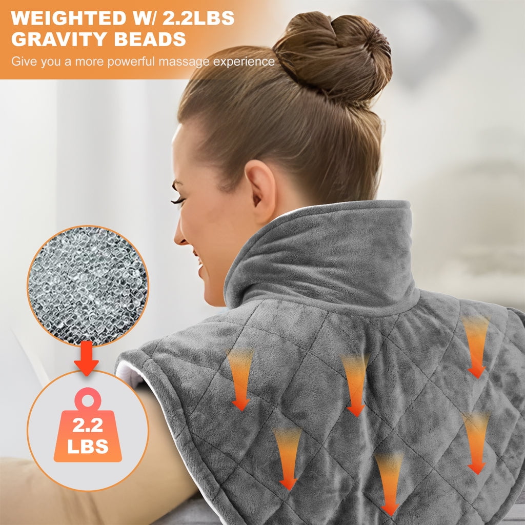 KEENSTONE GRAY WEARABLE WEIGHTED HEATING PAD FOR NECK AND SHOULDERS - ELECTRIC HEATED WRAP FOR PAIN RELIEF