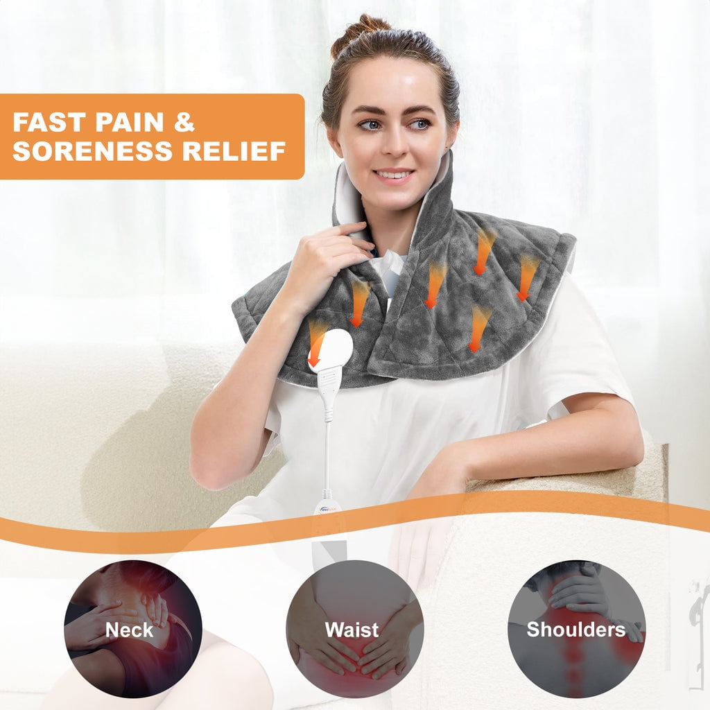 KEENSTONE GRAY WEARABLE WEIGHTED HEATING PAD FOR NECK AND SHOULDERS - ELECTRIC HEATED WRAP FOR PAIN RELIEF