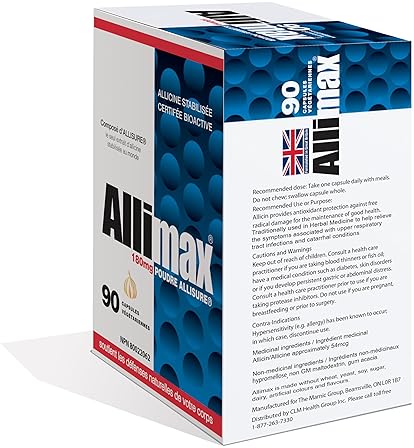 Allimax 180mg Allicin Garlic Capsules - Immune Support Supplement - Extracted from Spanish Garlic