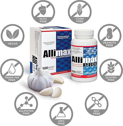 Allimax 180mg Allicin Garlic Capsules - Immune Support Supplement - Extracted from Spanish Garlic