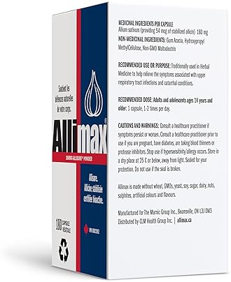 Allimax 180mg Capsules for Immune Support with Allicin Extract from Spanish Garlic