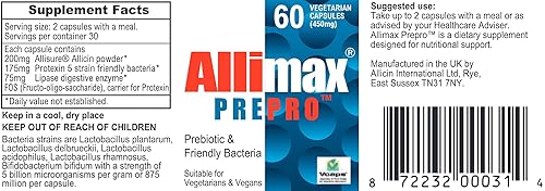 Allimax Pre Pro Capsules - Stabilized Allicin with Prebiotics, Probiotics, and Digestive Enzymes