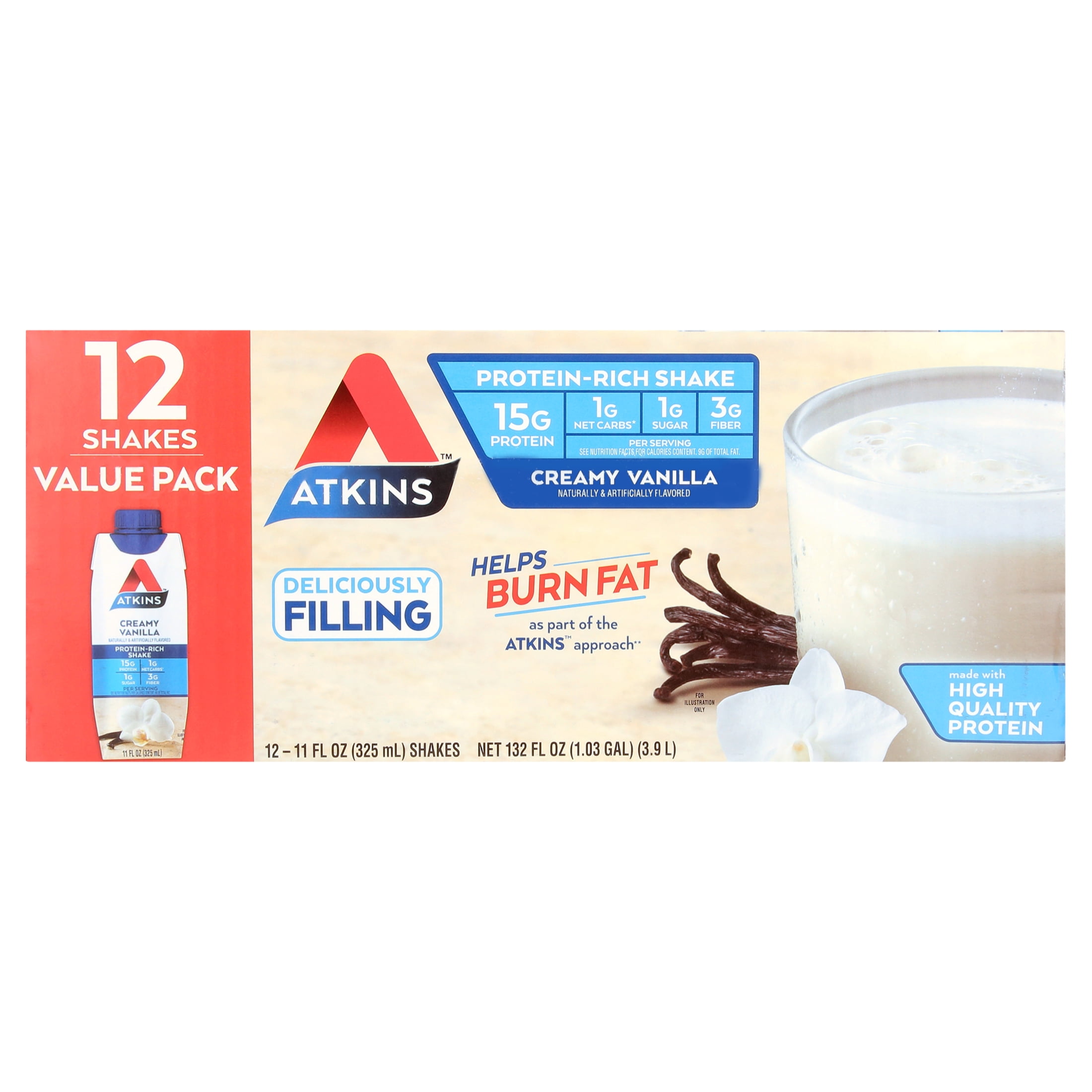 ATKINS CREAMY VANILLA PROTEIN SHAKE 12 COUNT VALUE PACK - HIGH PROTEIN, LOW CARB, KETO-FRIENDLY