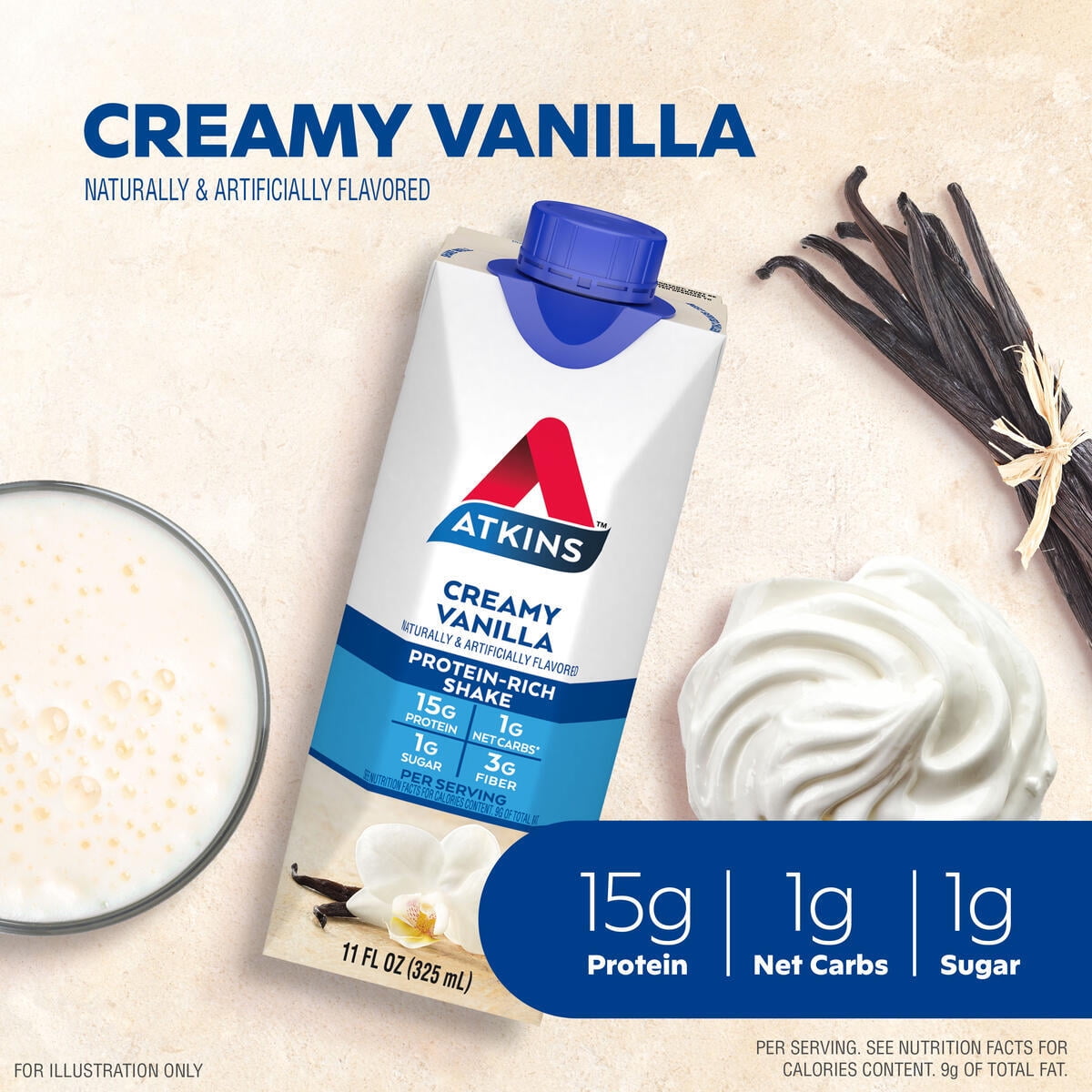ATKINS CREAMY VANILLA PROTEIN SHAKE 12 COUNT VALUE PACK - HIGH PROTEIN, LOW CARB, KETO-FRIENDLY