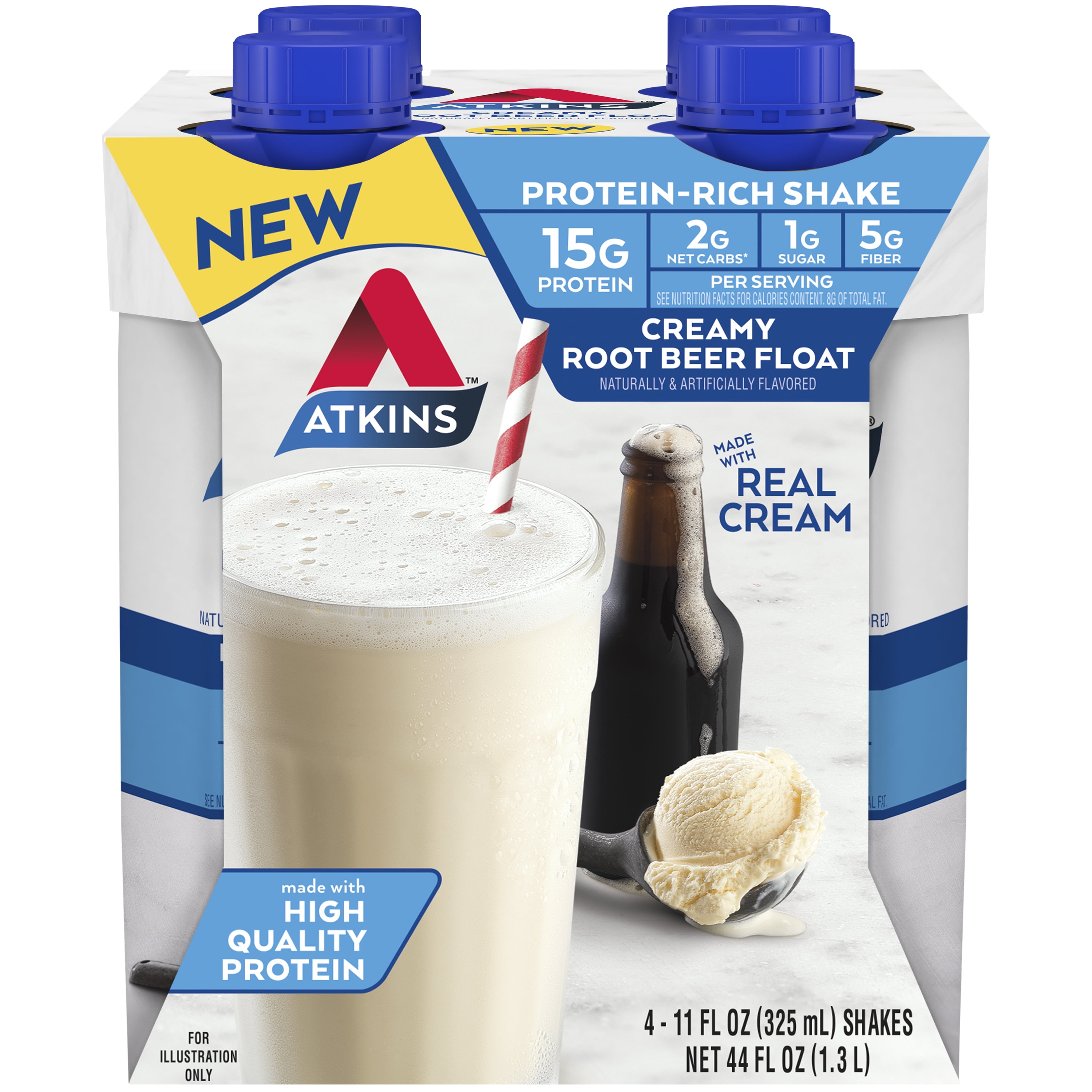 Atkins Low Glycemic Protein Shake, Creamy Root Beer Float Flavor, 11 fl oz, 4-Pack