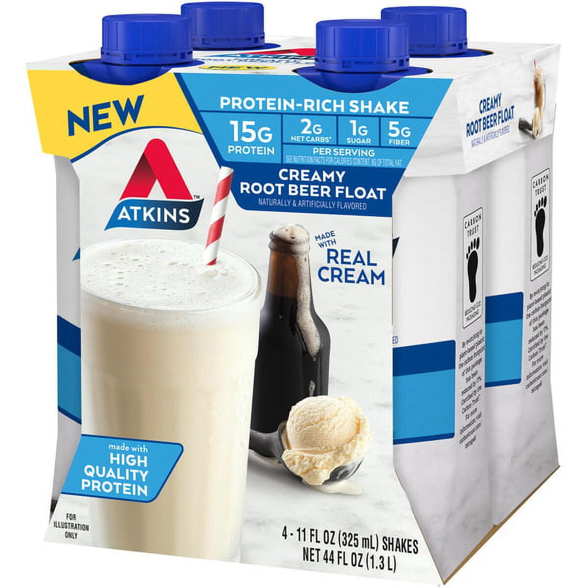 Atkins Low Glycemic Protein Shake, Creamy Root Beer Float Flavor, 11 fl oz, 4-Pack