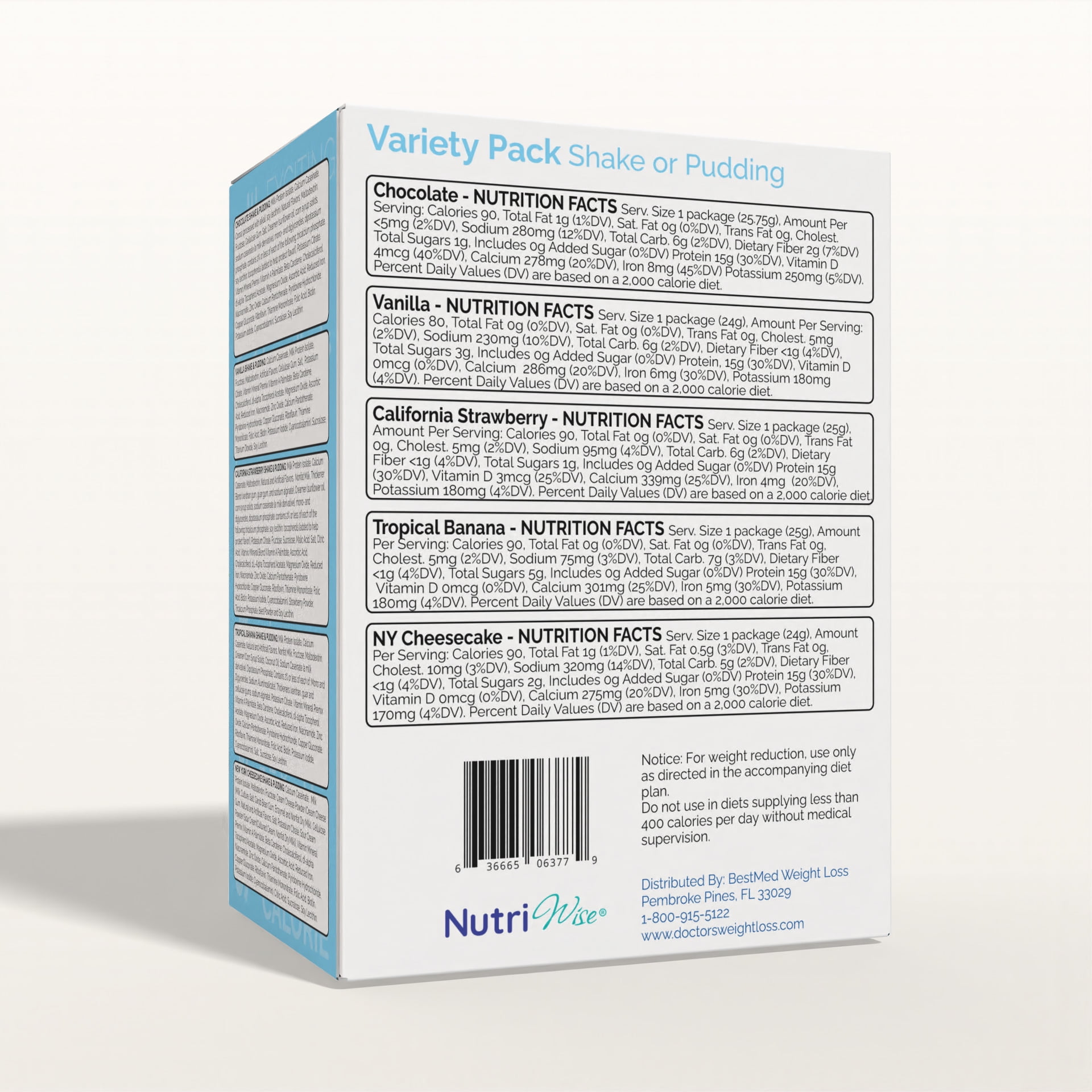 NUTRIWISE BARIWISE HIGH-PROTEIN SHAKE & PUDDING MIX - VANILLA FLAVOR (7 SERVINGS/BOX) - GLUTEN-FREE, FAT-FREE, LOW-CARB