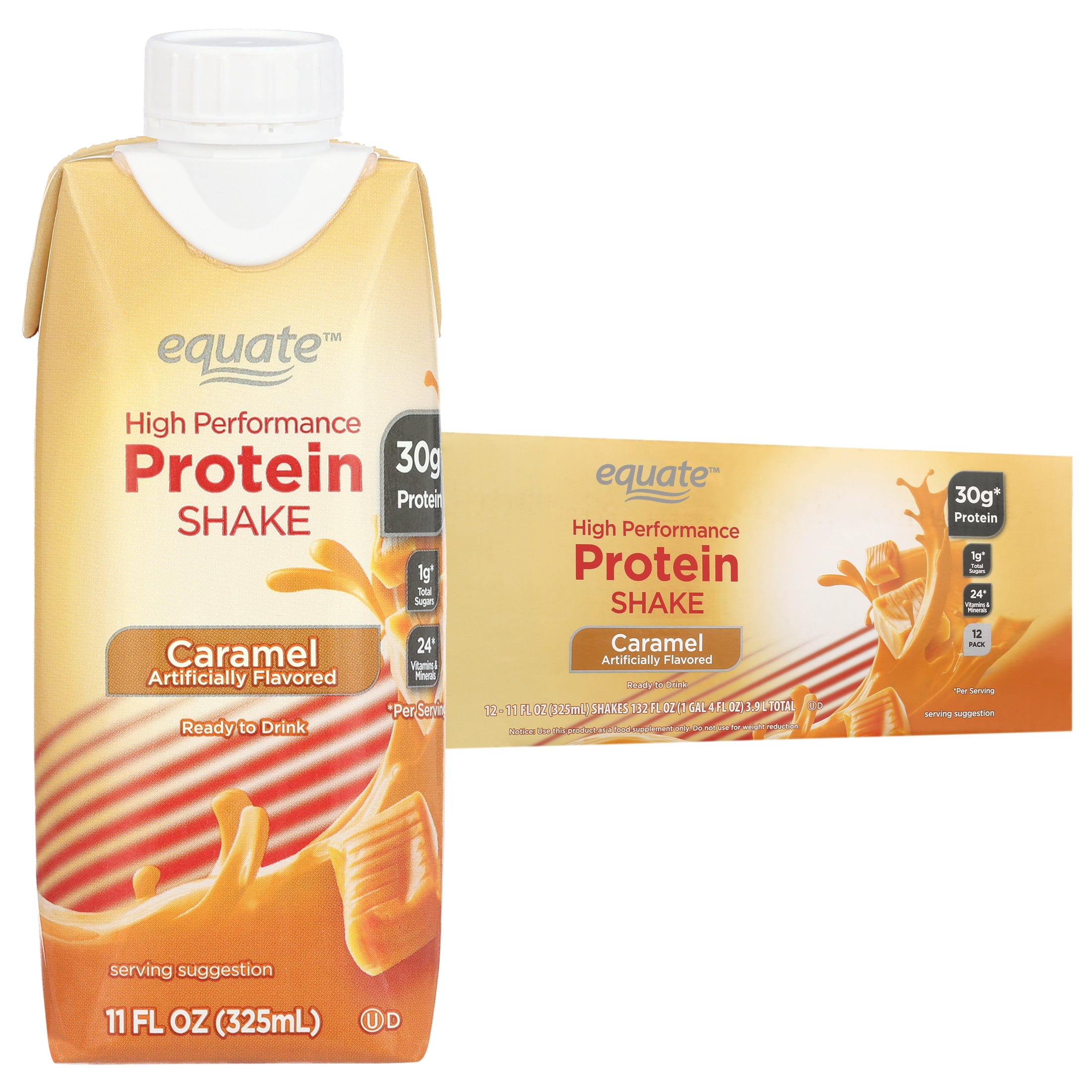 Equate Caramel Protein Shake 11 fl oz, 12 Ct - High Performance Nutrition