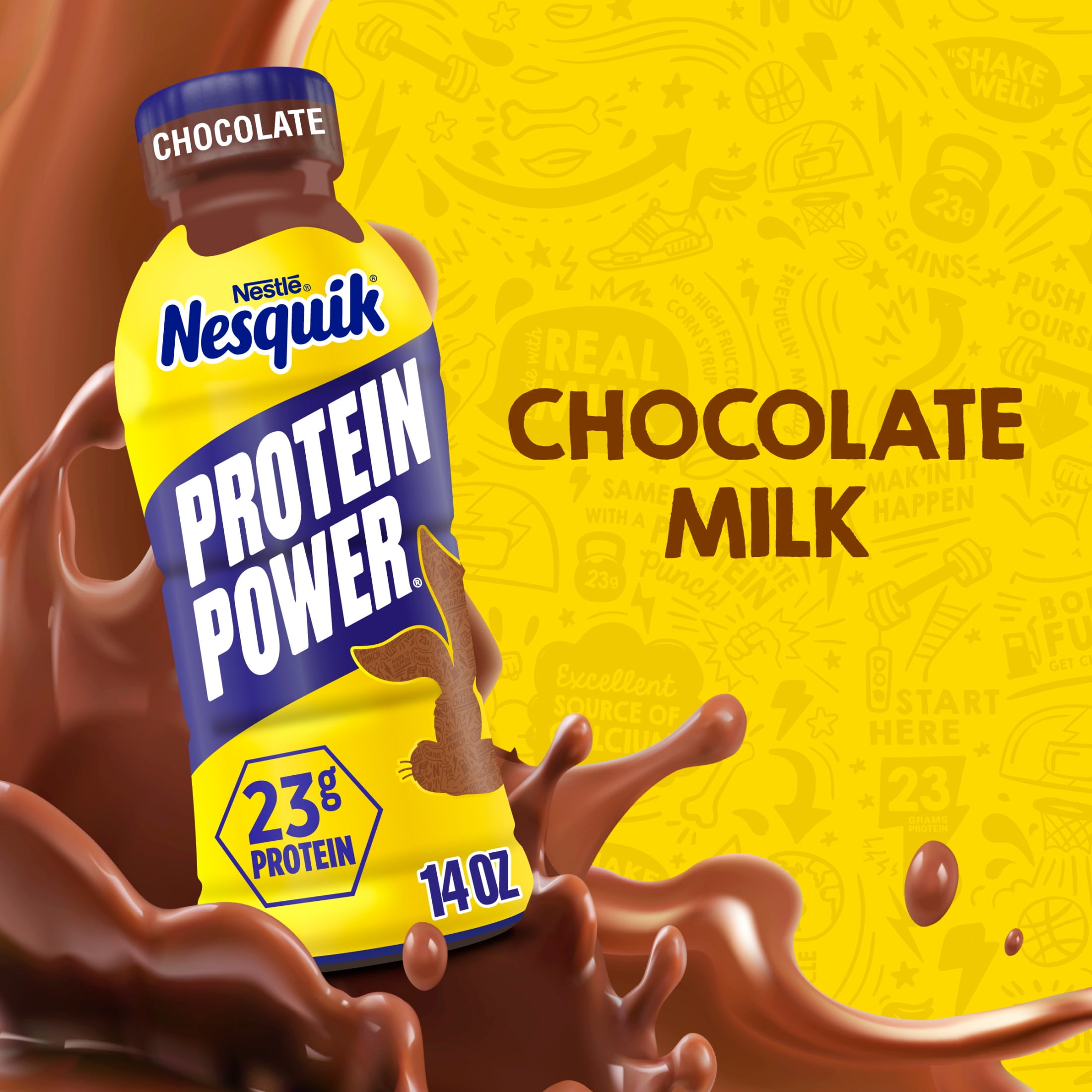 Nesquik Chocolate Protein Milk Beverage, 23g Protein, Ready-to-Drink, 14 oz Bottle