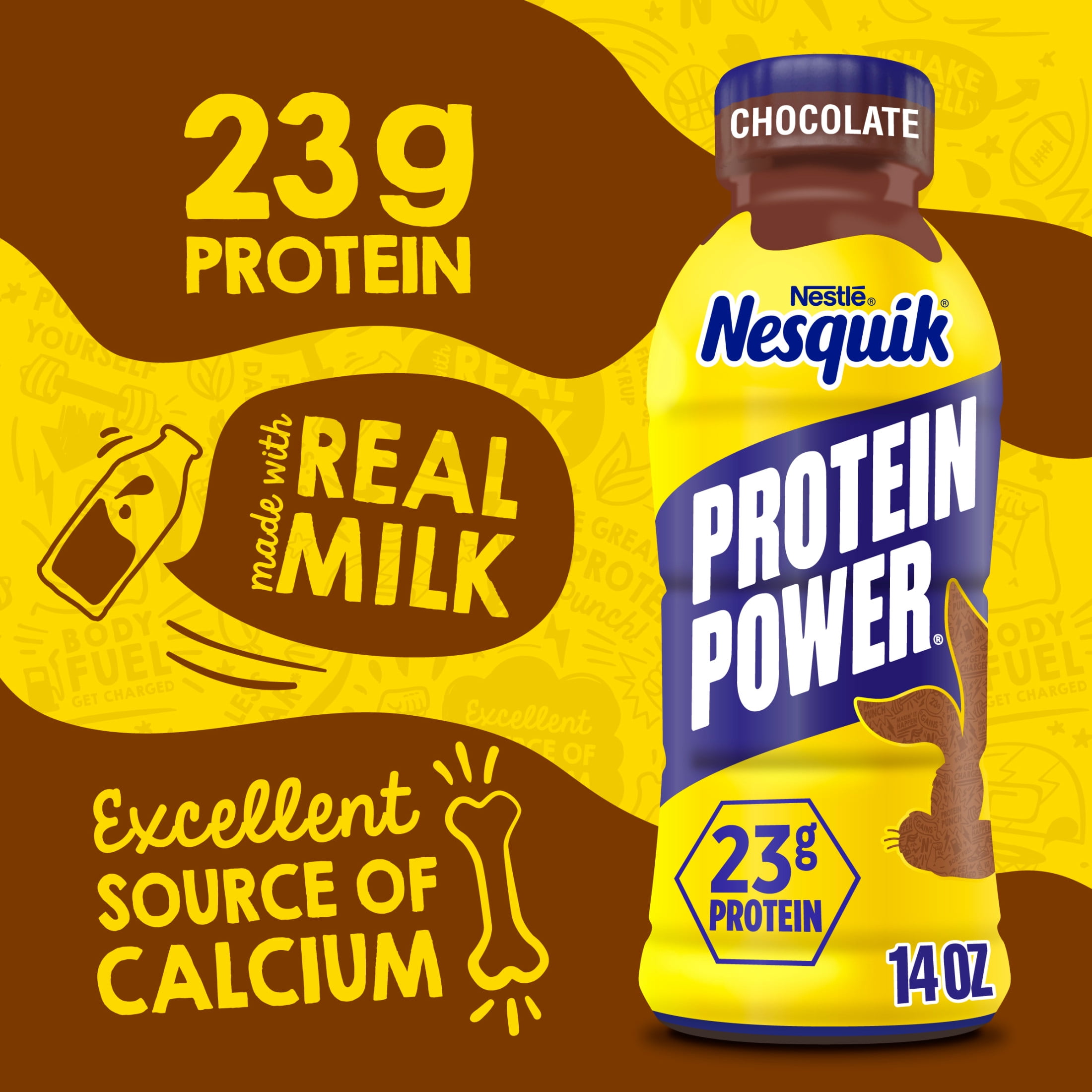 Nesquik Chocolate Protein Milk Beverage, 23g Protein, Ready-to-Drink, 14 oz Bottle